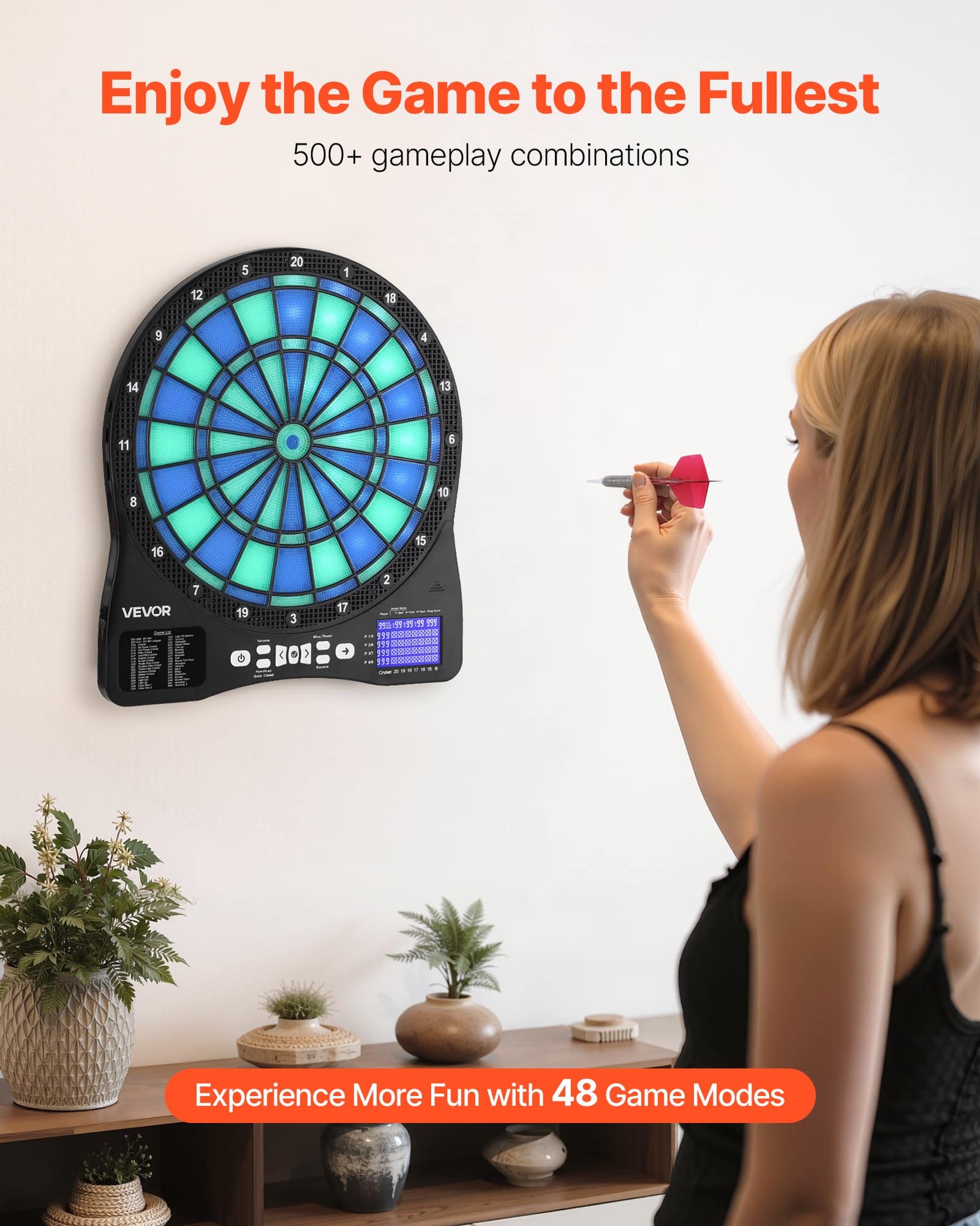 VEVOR Electronic Dartboard with LED Target, 48 Games & 500+ Modes, LCD Score Display, 6 Darts, 50 Tips, for 8 Players - Image 2