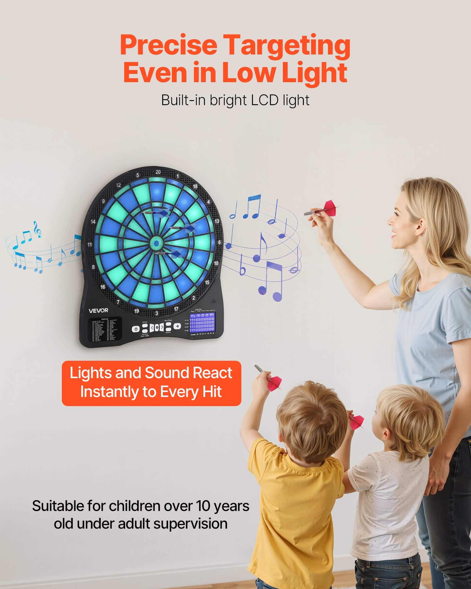 VEVOR Electronic Dartboard with LED Target, 48 Games & 500+ Modes, LCD Score Display, 6 Darts, 50 Tips, for 8 Players - Image 6