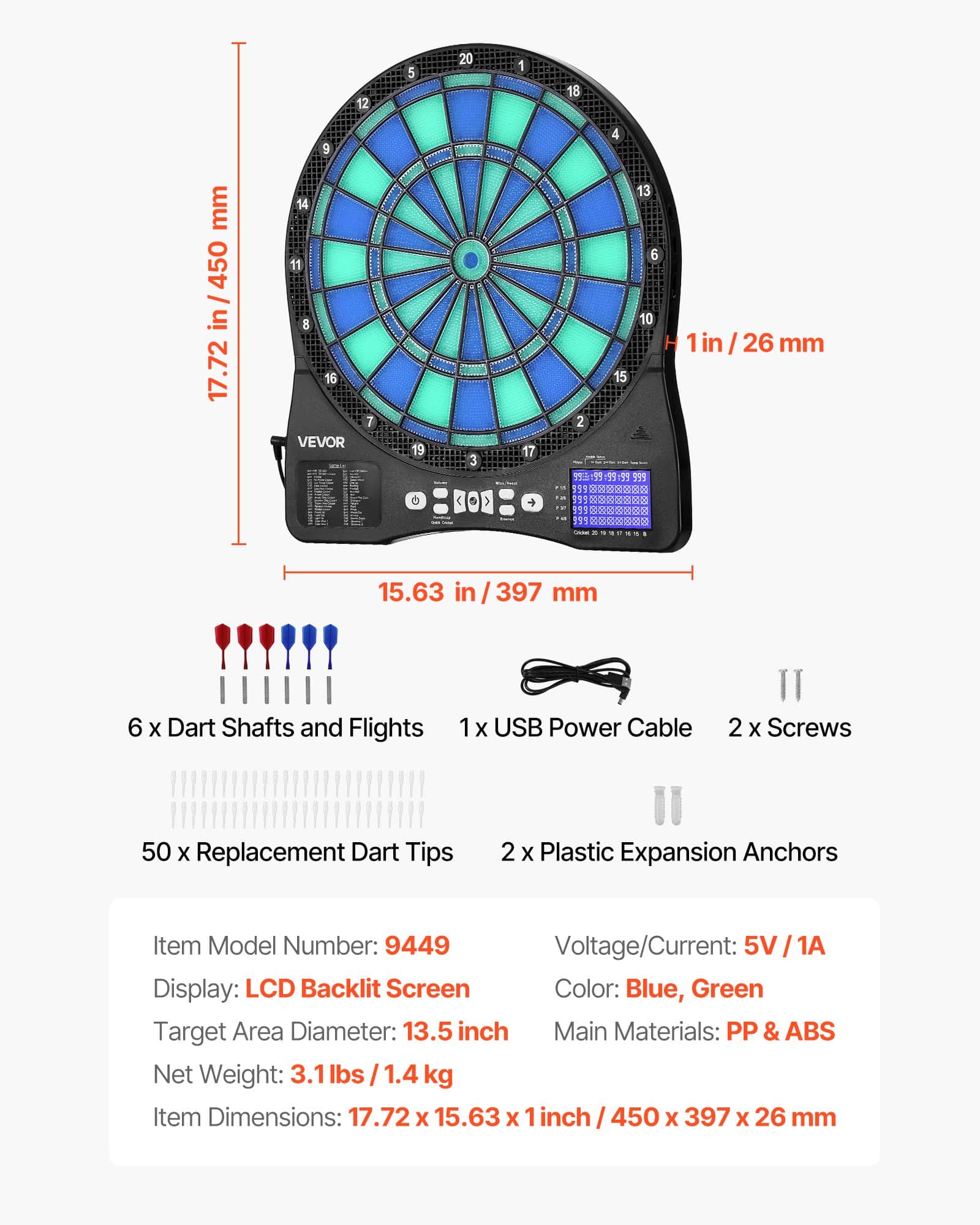 VEVOR Electronic Dartboard with LED Target, 48 Games & 500+ Modes, LCD Score Display, 6 Darts, 50 Tips, for 8 Players - Image 7