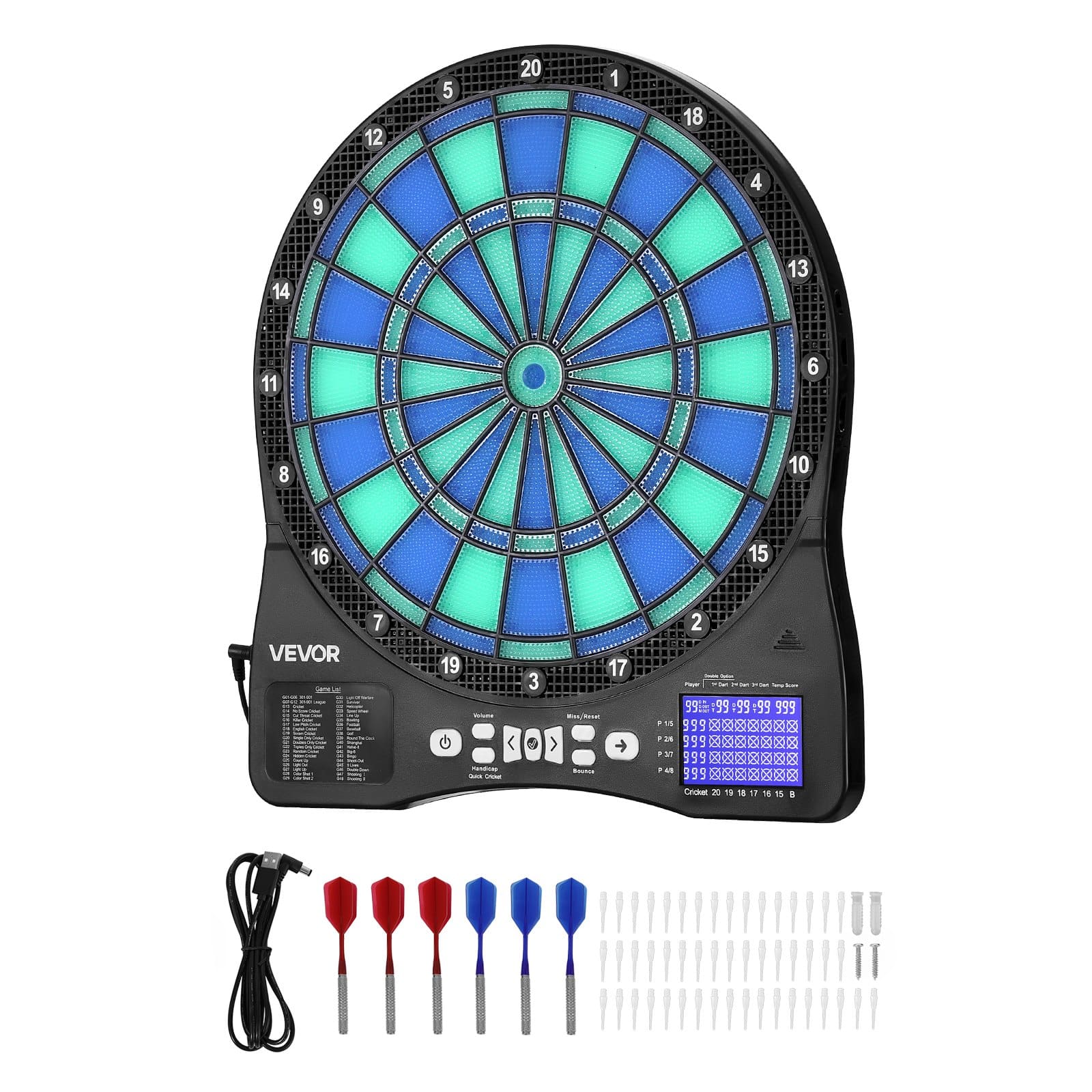 VEVOR Electronic Dartboard with LED Target, 48 Games & 500+ Modes, LCD Score Display, 6 Darts, 50 Tips, for 8 Players - Image 9