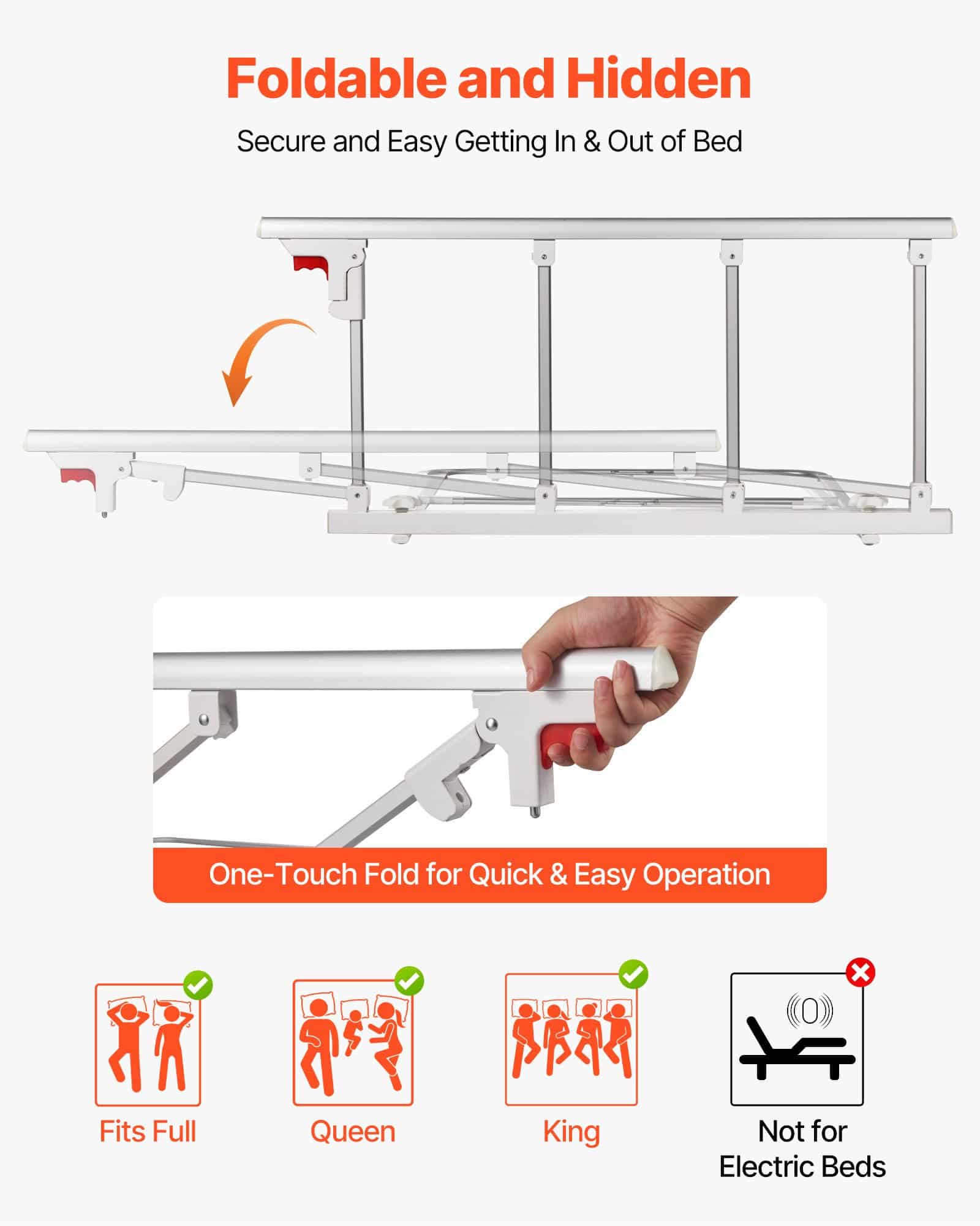 VEVOR Foldable Bed Rail for Elderly, 97 cm Adjustable Safety Bedside Assist Bar, Metal Hand Guard for Double to King Beds - Зображення 2