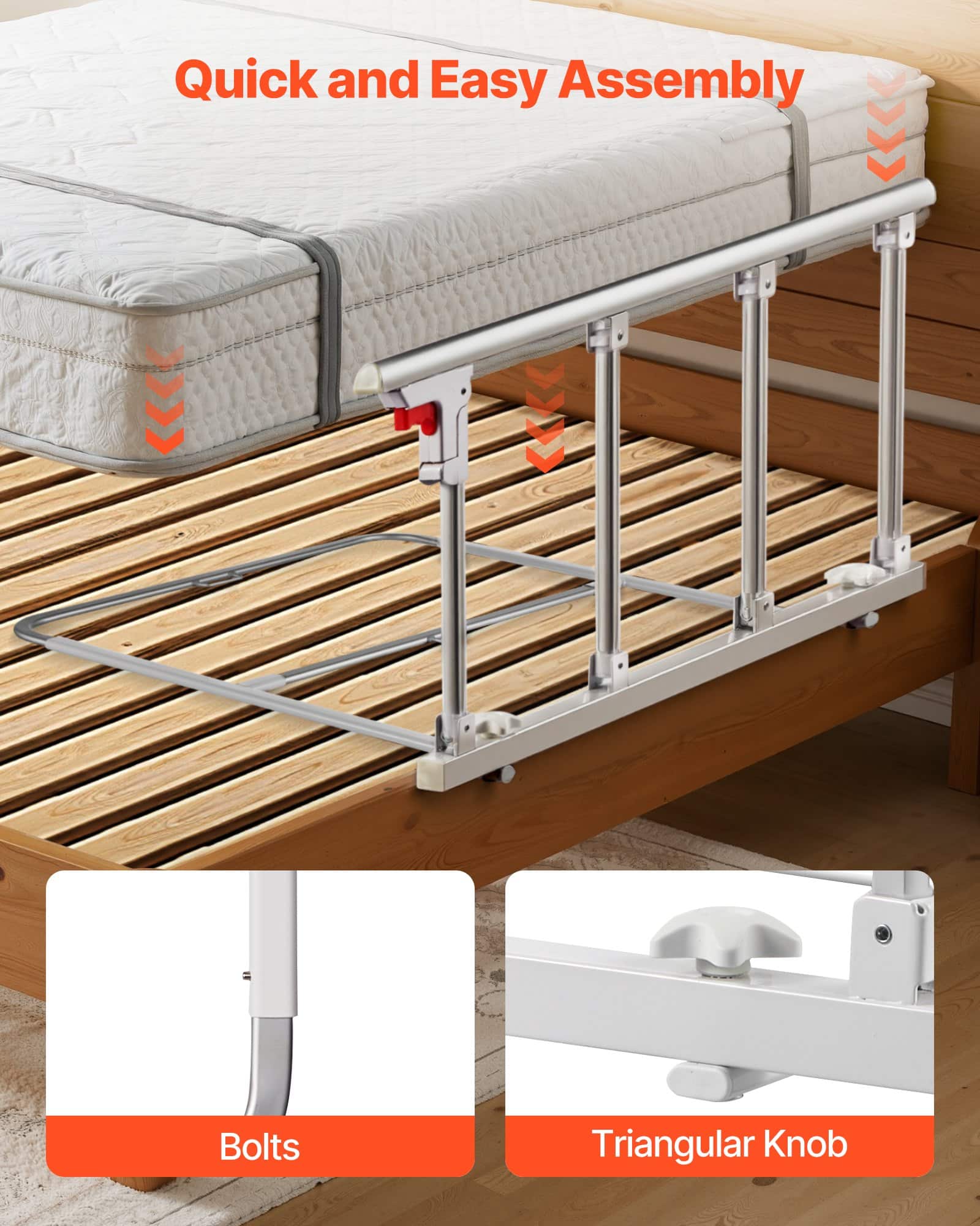 VEVOR Foldable Bed Rail for Elderly, 97 cm Adjustable Safety Bedside Assist Bar, Metal Hand Guard for Double to King Beds - Зображення 5