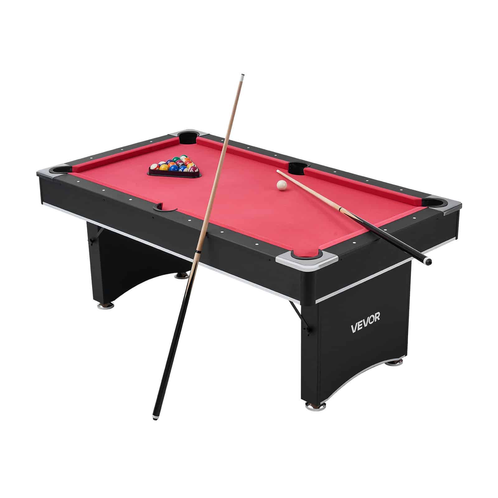 VEVOR 183cm Portable Pool Table Set – Adjustable Legs, Full Accessories, Black with Red Felt for Family & Game Room — изображение 11