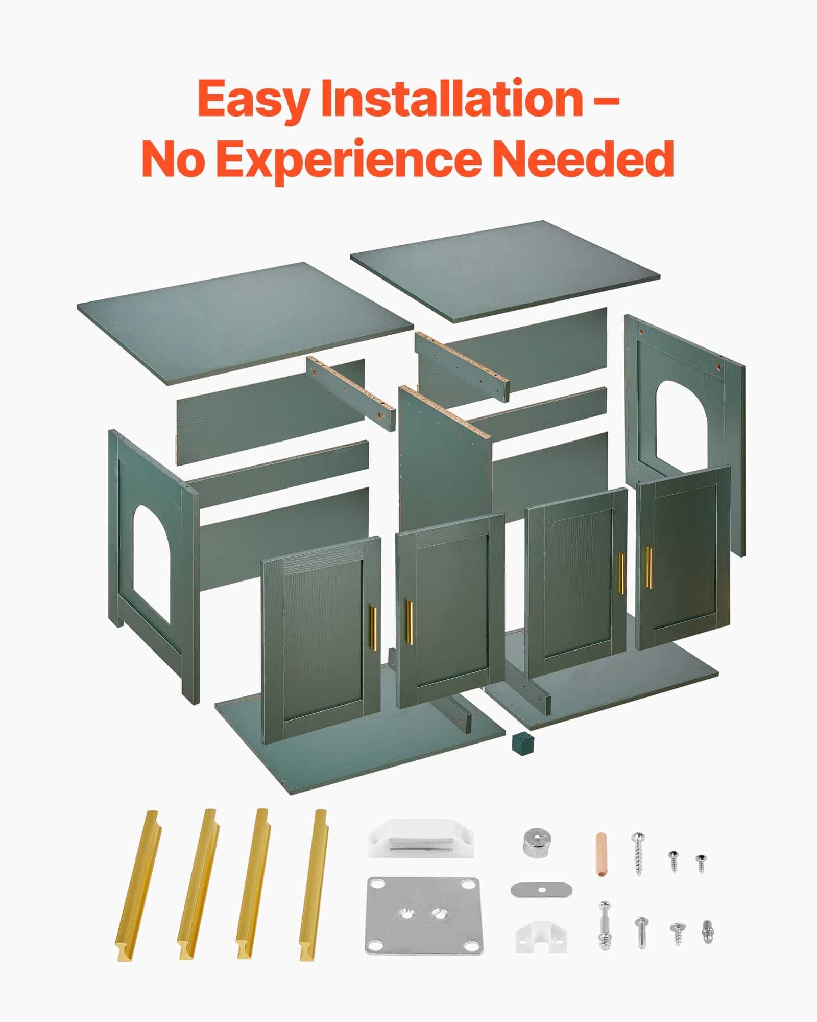 VEVOR 120 cm Green Wooden Cat Litter Box Enclosure with 4 Rattan Doors & 2 Entries, Hidden Multi-Cat Washroom Cabinet - Image 4