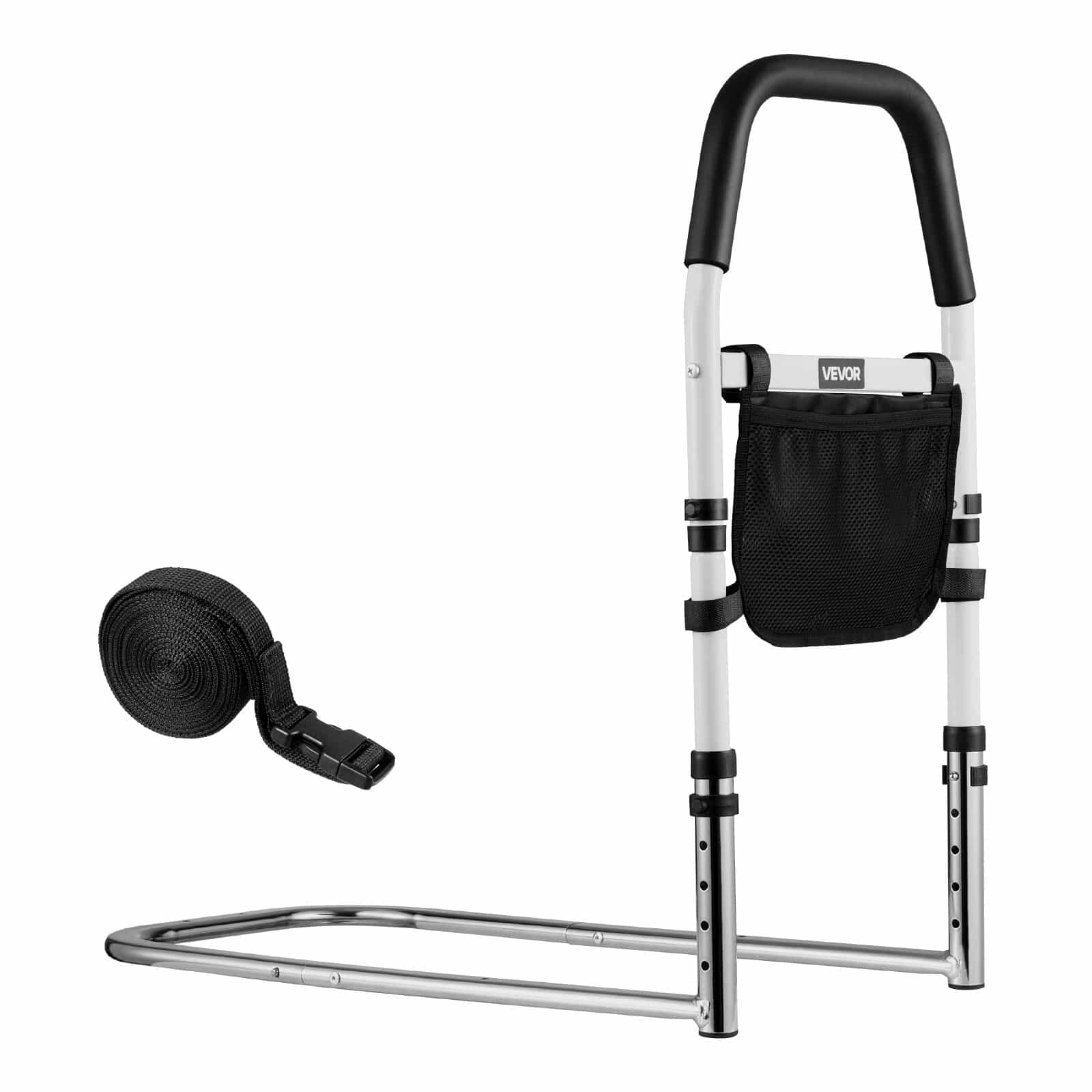 Регульована ліжкова поручень для літніх з PU ручкою, неслизька опора, вуглецева сталь, підходить для двоспальних–king ліжок, 136кг