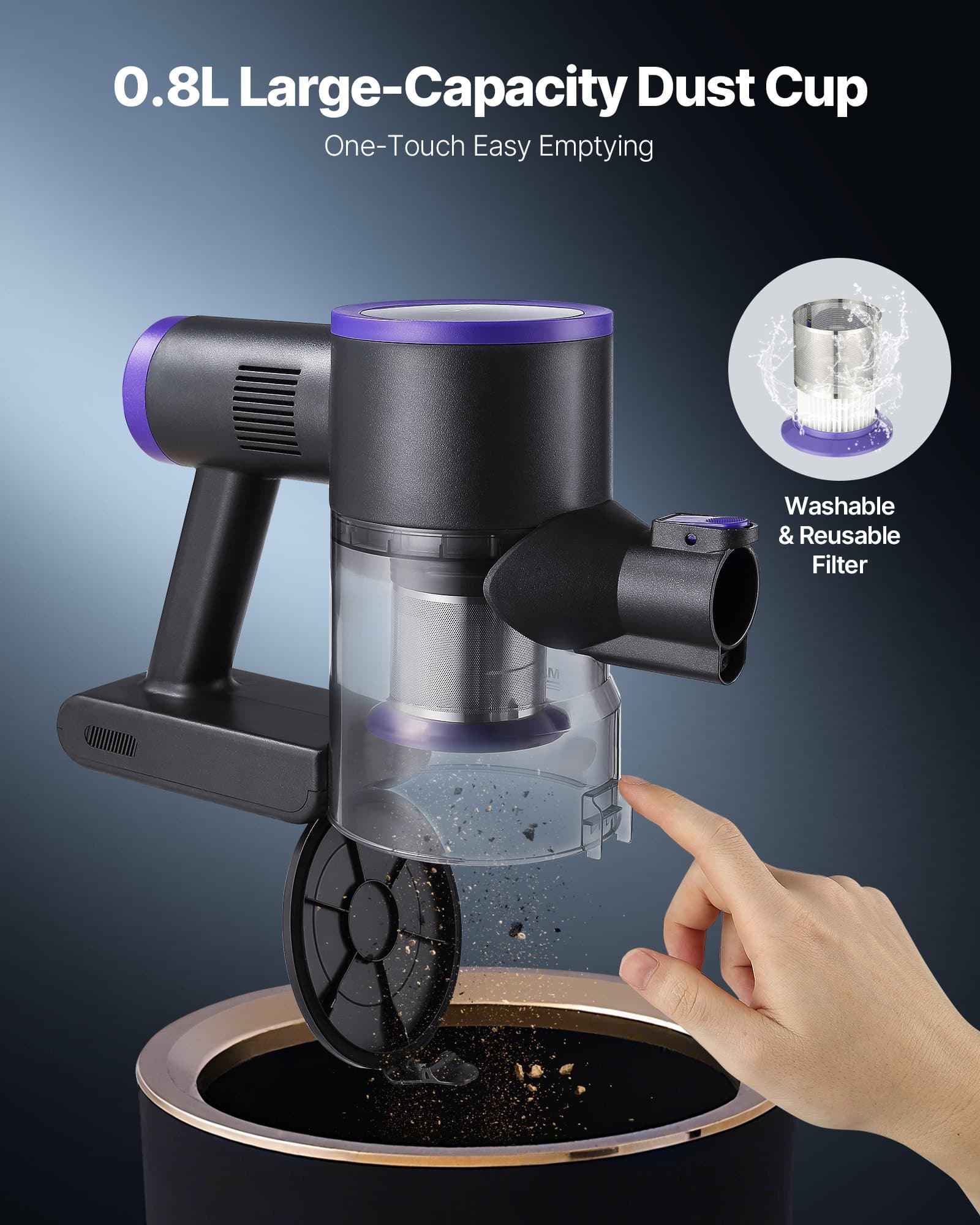 VEVOR Cordless Stick Vacuum Cleaner 25KPA Suction, Anti-Tangle Brush, 35 Min Runtime, Lightweight for Home & Pet Hair - Image 5