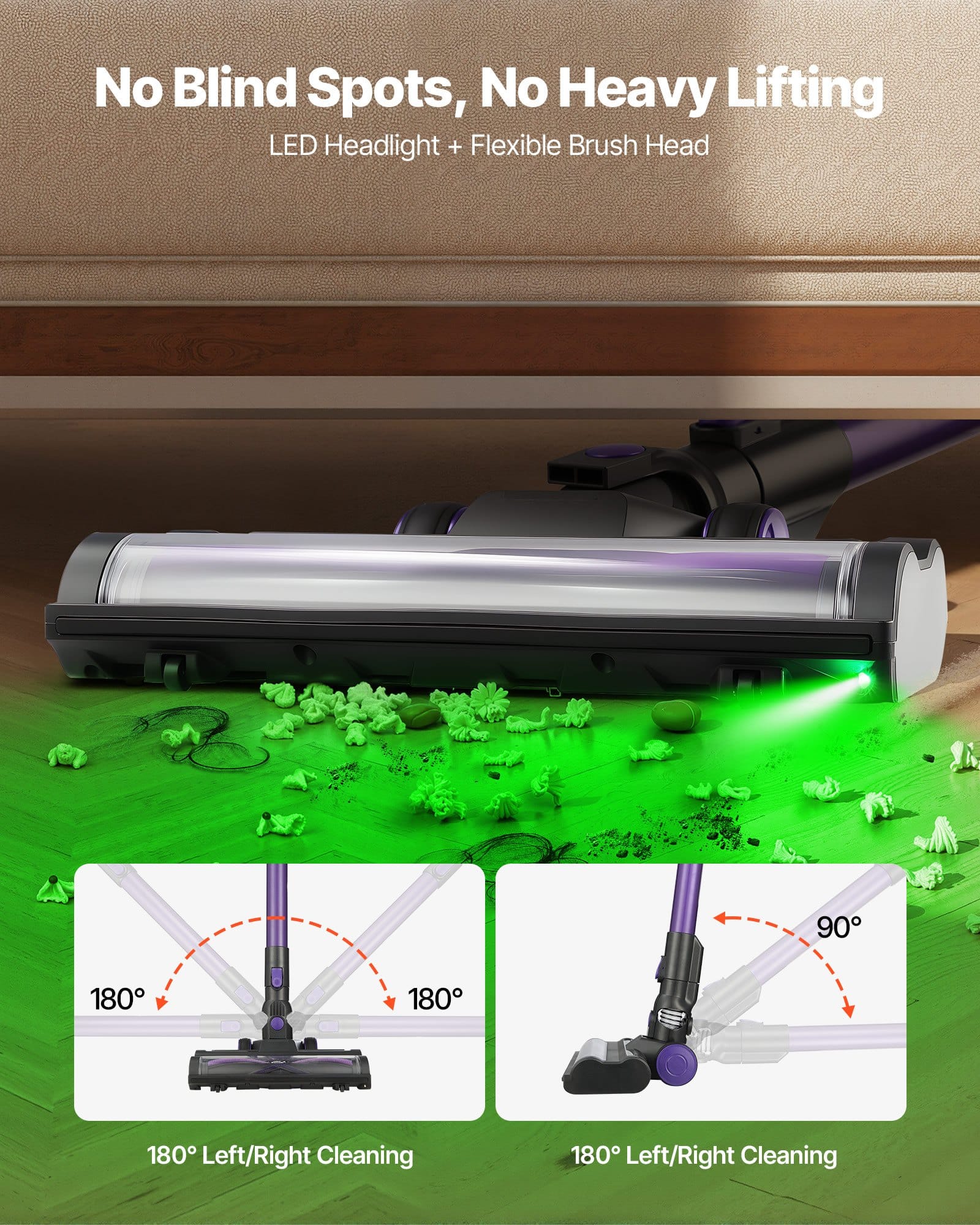 VEVOR Cordless Stick Vacuum Cleaner 25KPA Suction, Anti-Tangle Brush, 35 Min Runtime, Lightweight for Home & Pet Hair - Image 6