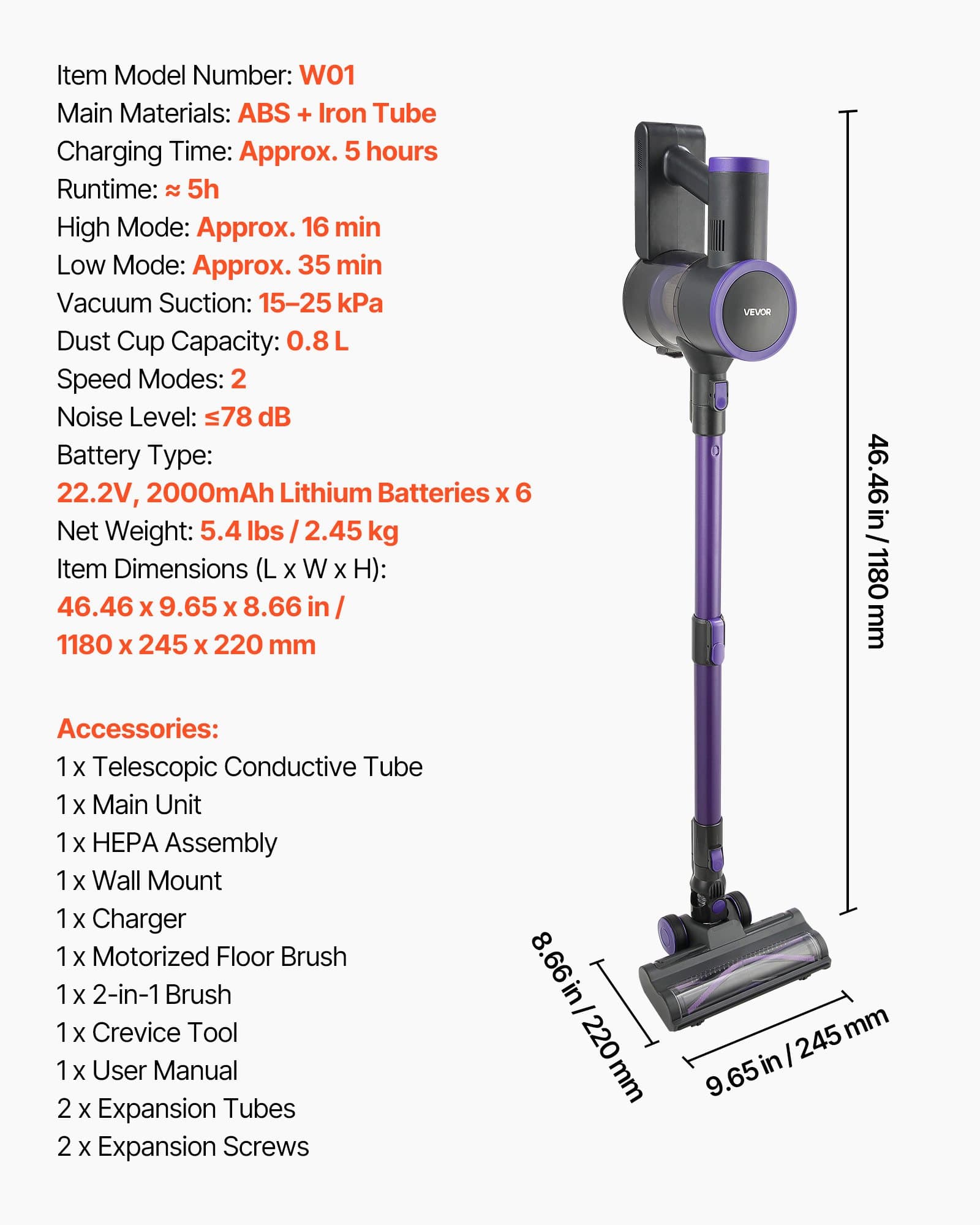 VEVOR Cordless Stick Vacuum Cleaner 25KPA Suction, Anti-Tangle Brush, 35 Min Runtime, Lightweight for Home & Pet Hair - Image 7