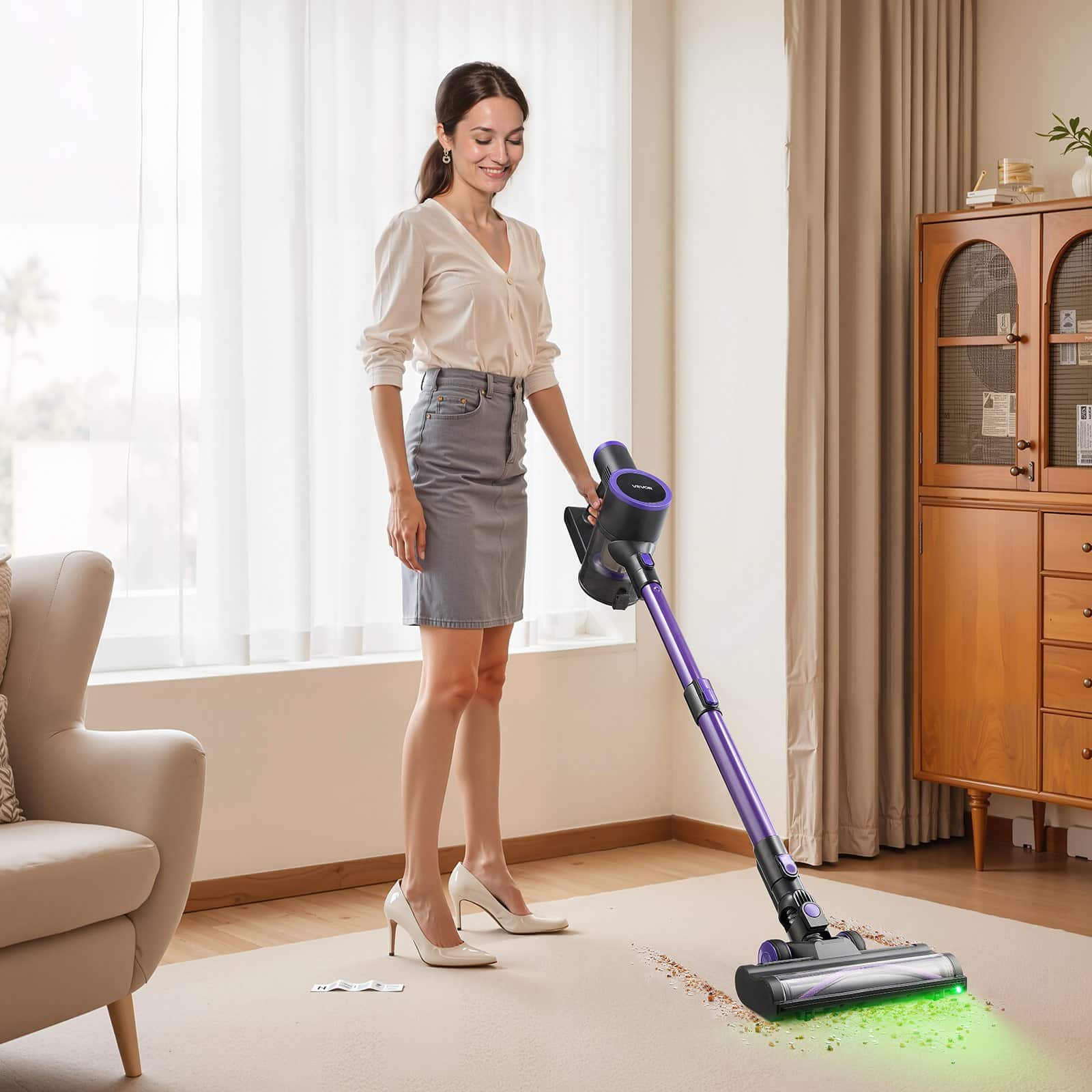 VEVOR Cordless Stick Vacuum Cleaner 25KPA Suction, Anti-Tangle Brush, 35 Min Runtime, Lightweight for Home & Pet Hair - Image 8