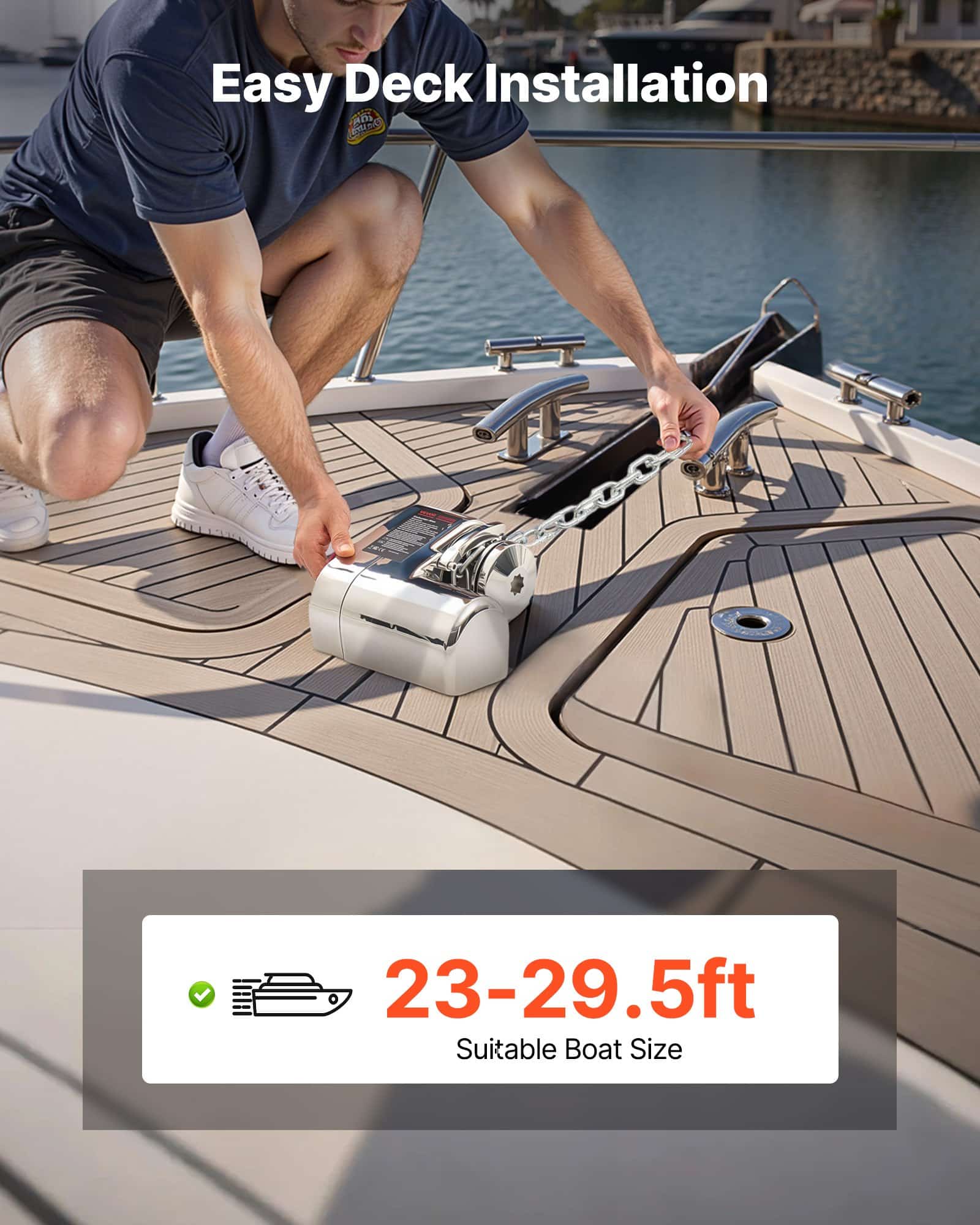 VEVOR 12V 600W Horizontal Boat Anchor Windlass, Max Pull 260kg, for 7–9m Boats, Fits 6.35mm Chain & 14.3/15.9mm Rope, Stainless Steel - Зображення 6