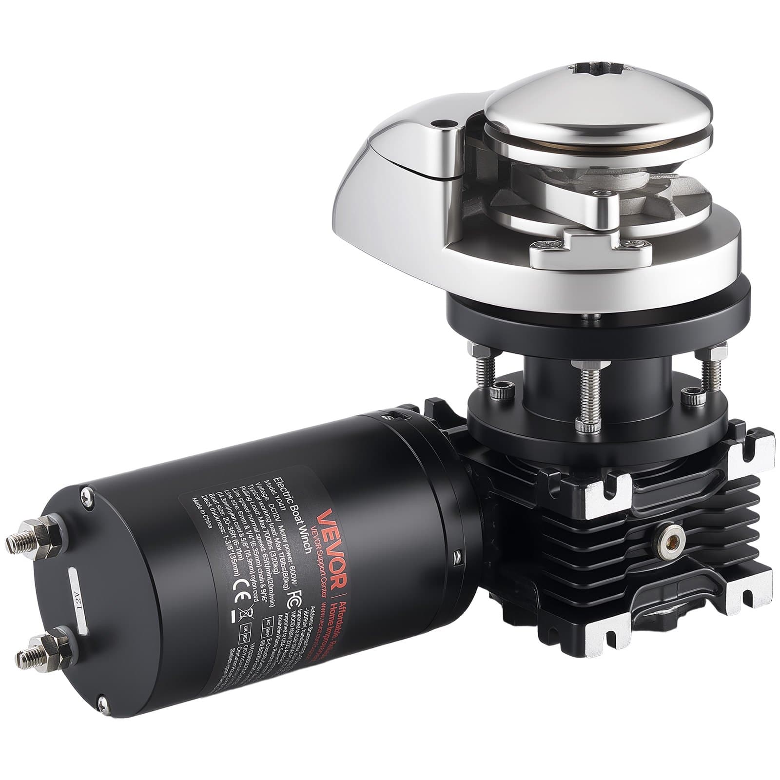 VEVOR 12V 600W Vertical Anchor Windlass for Boats 6–11m, Max Pull 320kg, Fits 6.35mm Chain or 14.3/15.9mm Rope, 316 SS - Зображення 12
