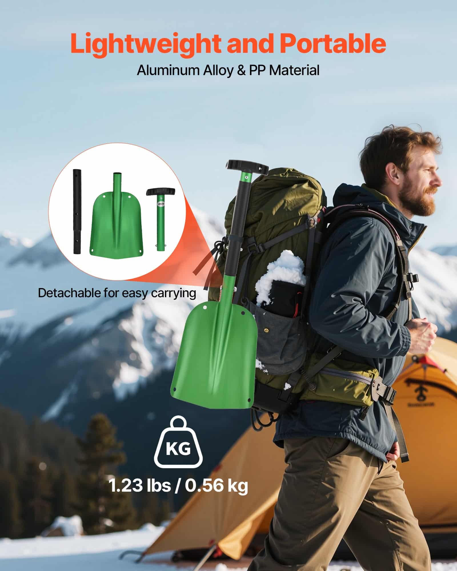 VEVOR 21.5cm Wide Aluminum Snow Shovel with T-Handle, Adjustable, Lightweight, for Driveway, Car, Camping, and Garden Use – Paveikslėlis 4