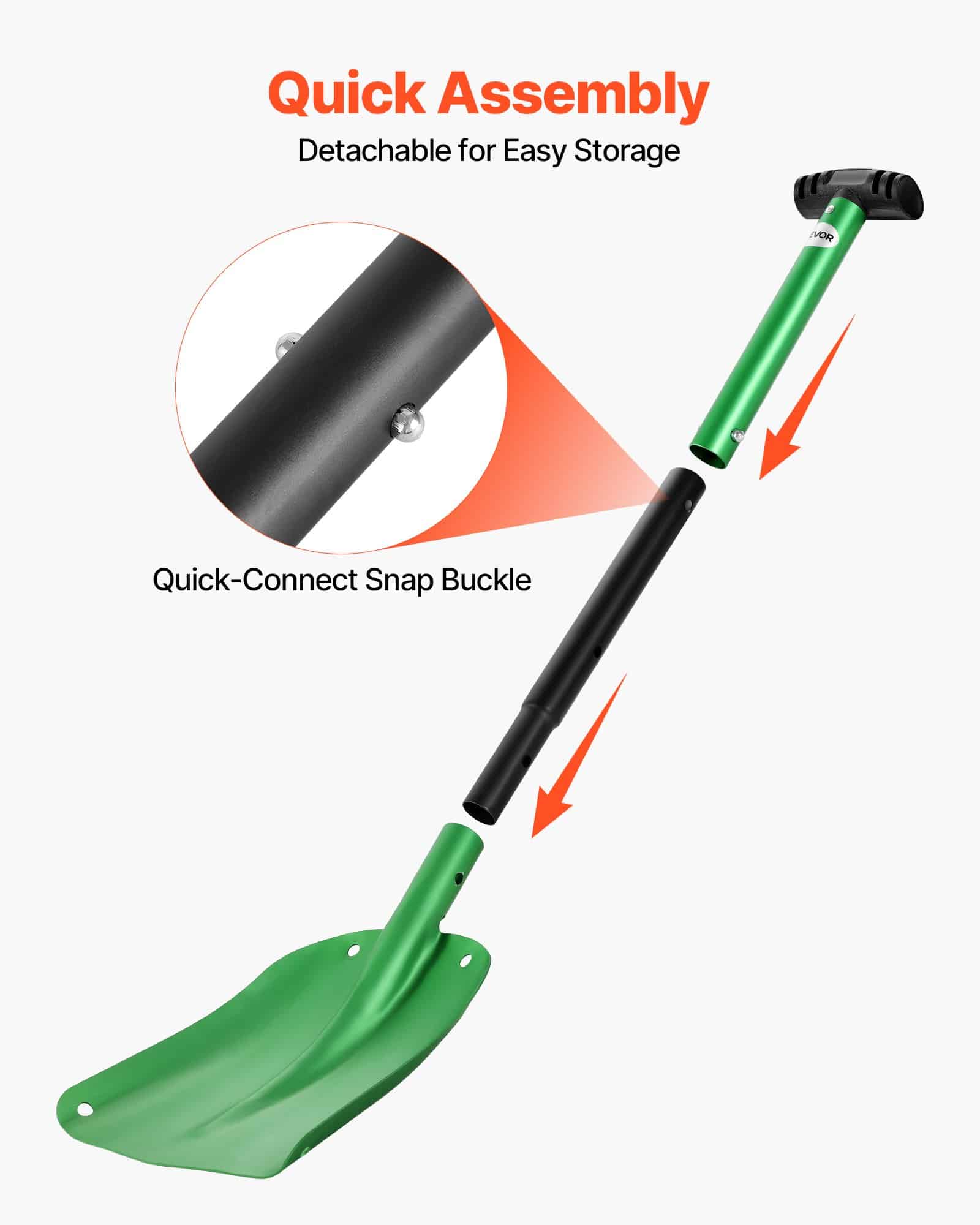 VEVOR 21.5cm Wide Aluminum Snow Shovel with T-Handle, Adjustable, Lightweight, for Driveway, Car, Camping, and Garden Use – Paveikslėlis 6