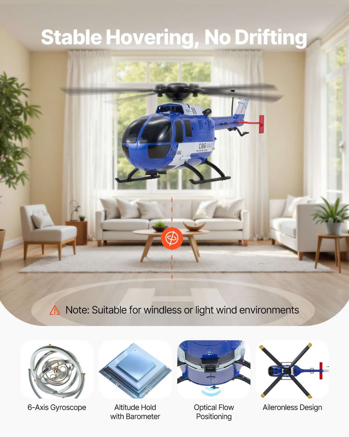 VEVOR 2.4GHz 4-Propeller RC Helicopter with LED, 6-Axis Gyro, One-Key Takeoff, Toy Plane for Beginners & Kids 8+ (Range 70m) — attēls 2
