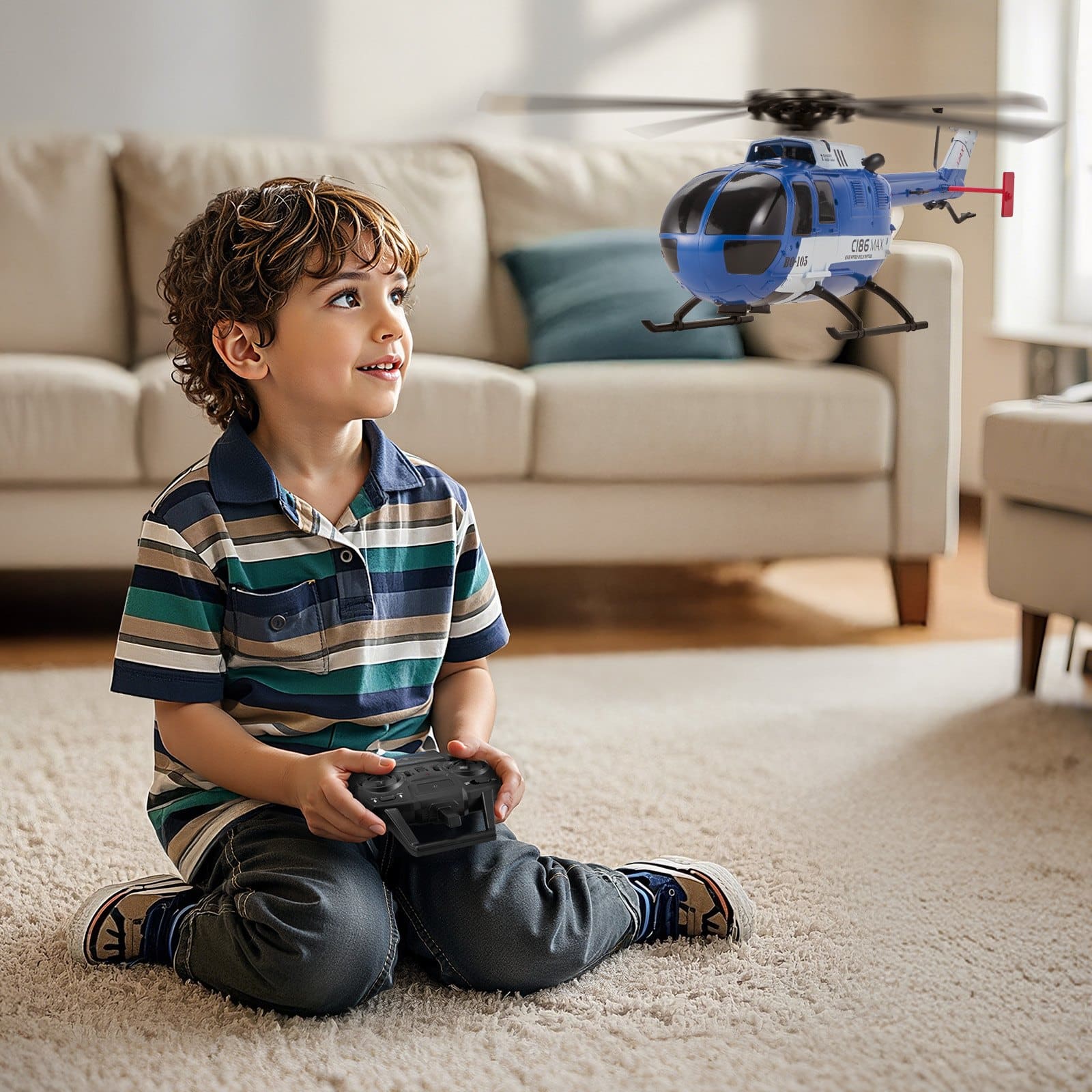 VEVOR 2.4GHz 4-Propeller RC Helicopter with LED, 6-Axis Gyro, One-Key Takeoff, Toy Plane for Beginners & Kids 8+ (Range 70m) — attēls 6