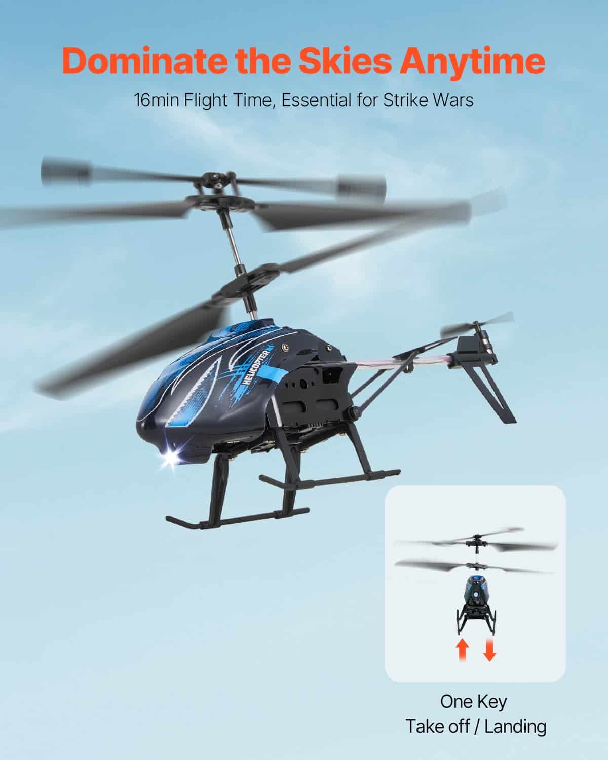 VEVOR RC Helicopter with LED Lights, 3.5-Channel, 2.4GHz Remote, 16 Min Flight, One-Key Takeoff, for Kids 8+, Indoor/Outdoor — attēls 2
