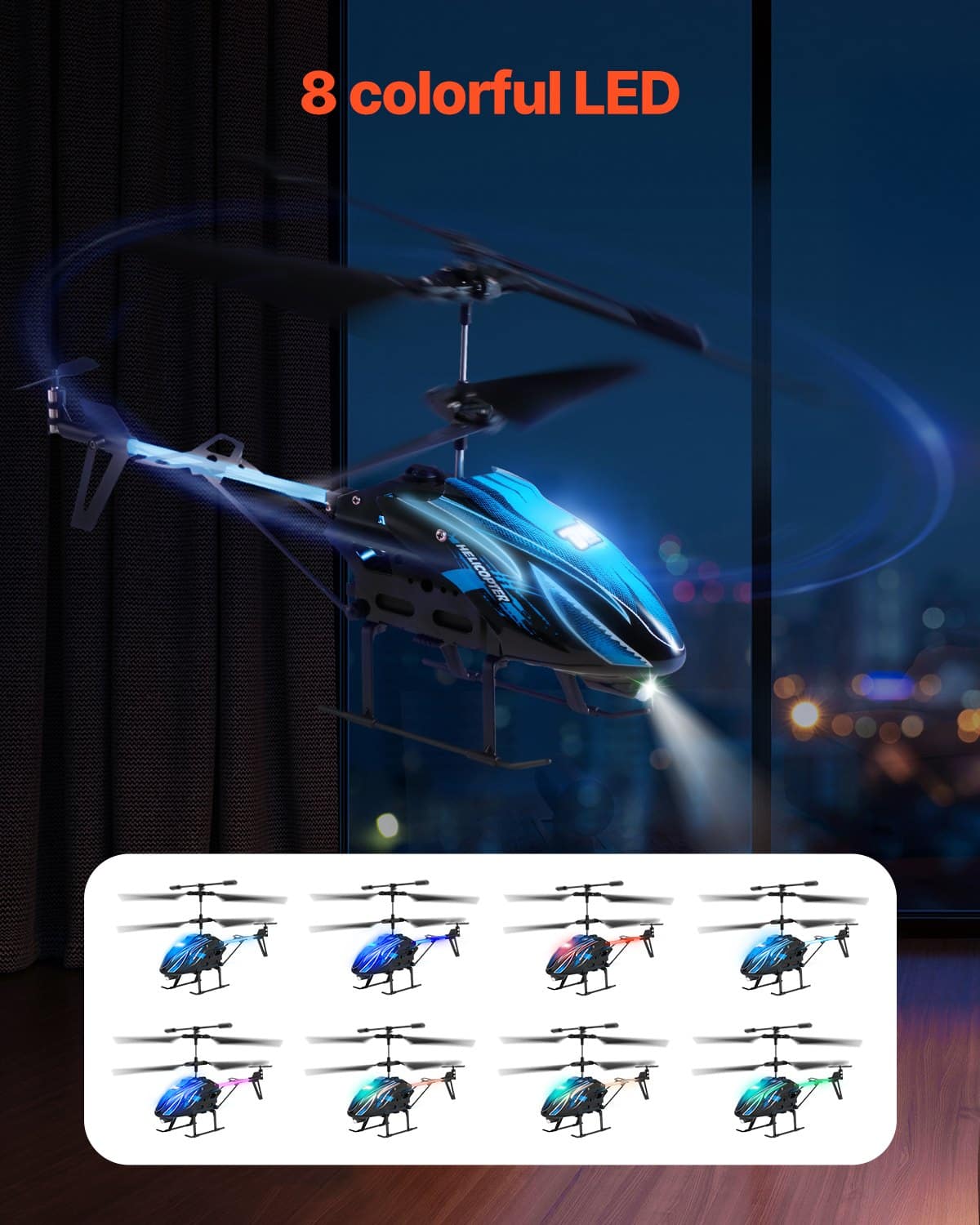 VEVOR RC Helicopter with LED Lights, 3.5-Channel, 2.4GHz Remote, 16 Min Flight, One-Key Takeoff, for Kids 8+, Indoor/Outdoor — attēls 4