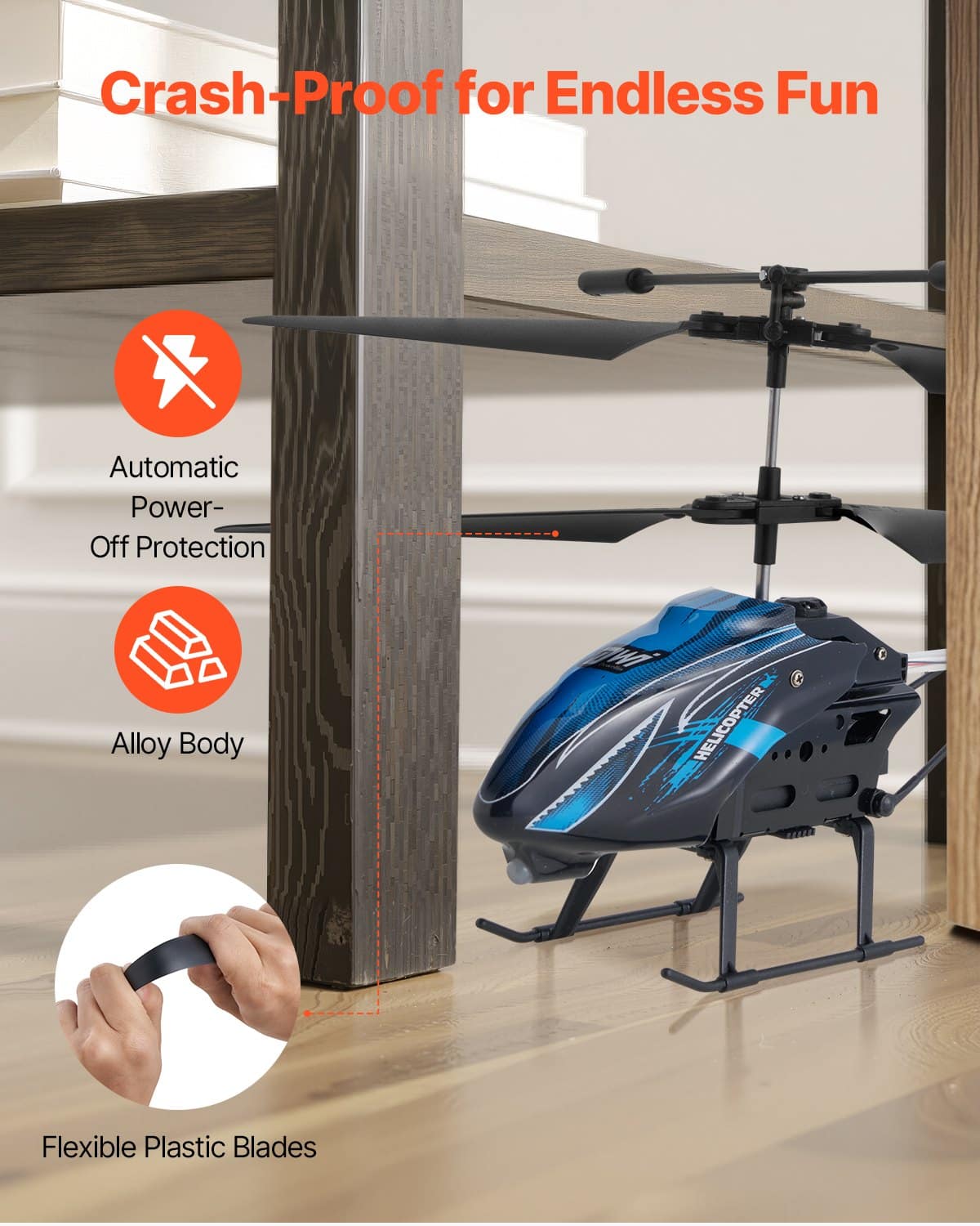 VEVOR RC Helicopter with LED Lights, 3.5-Channel, 2.4GHz Remote, 16 Min Flight, One-Key Takeoff, for Kids 8+, Indoor/Outdoor — attēls 5