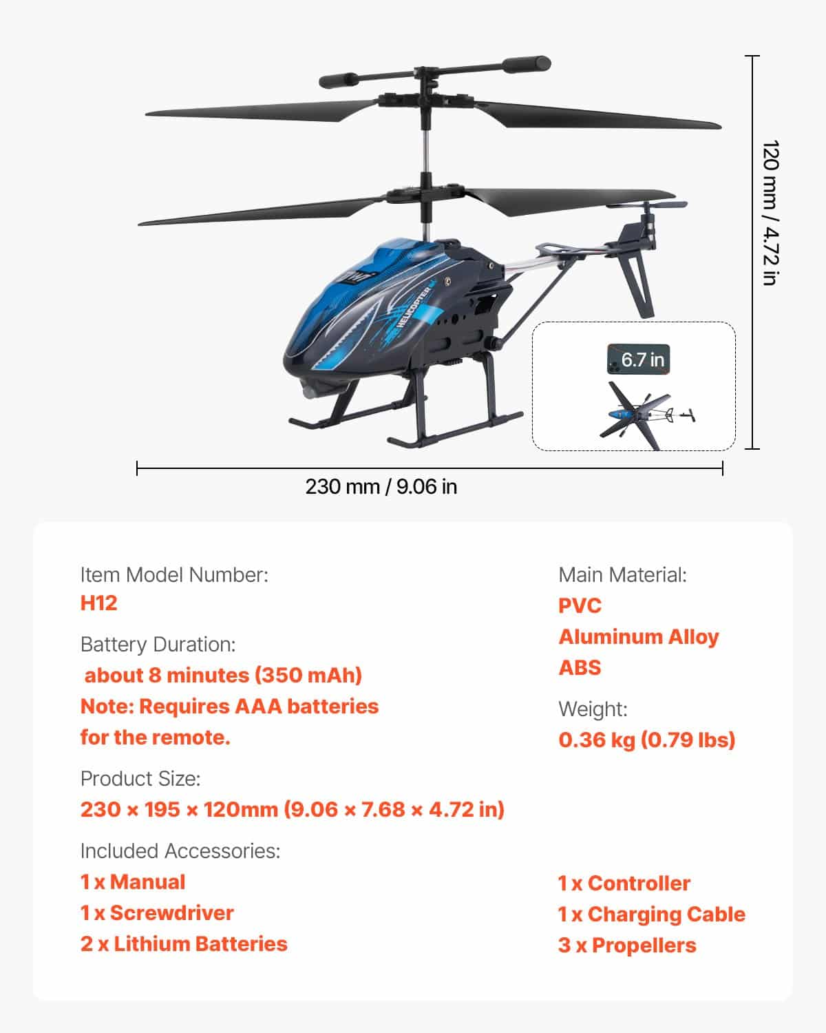 VEVOR RC Helicopter with LED Lights, 3.5-Channel, 2.4GHz Remote, 16 Min Flight, One-Key Takeoff, for Kids 8+, Indoor/Outdoor — attēls 7