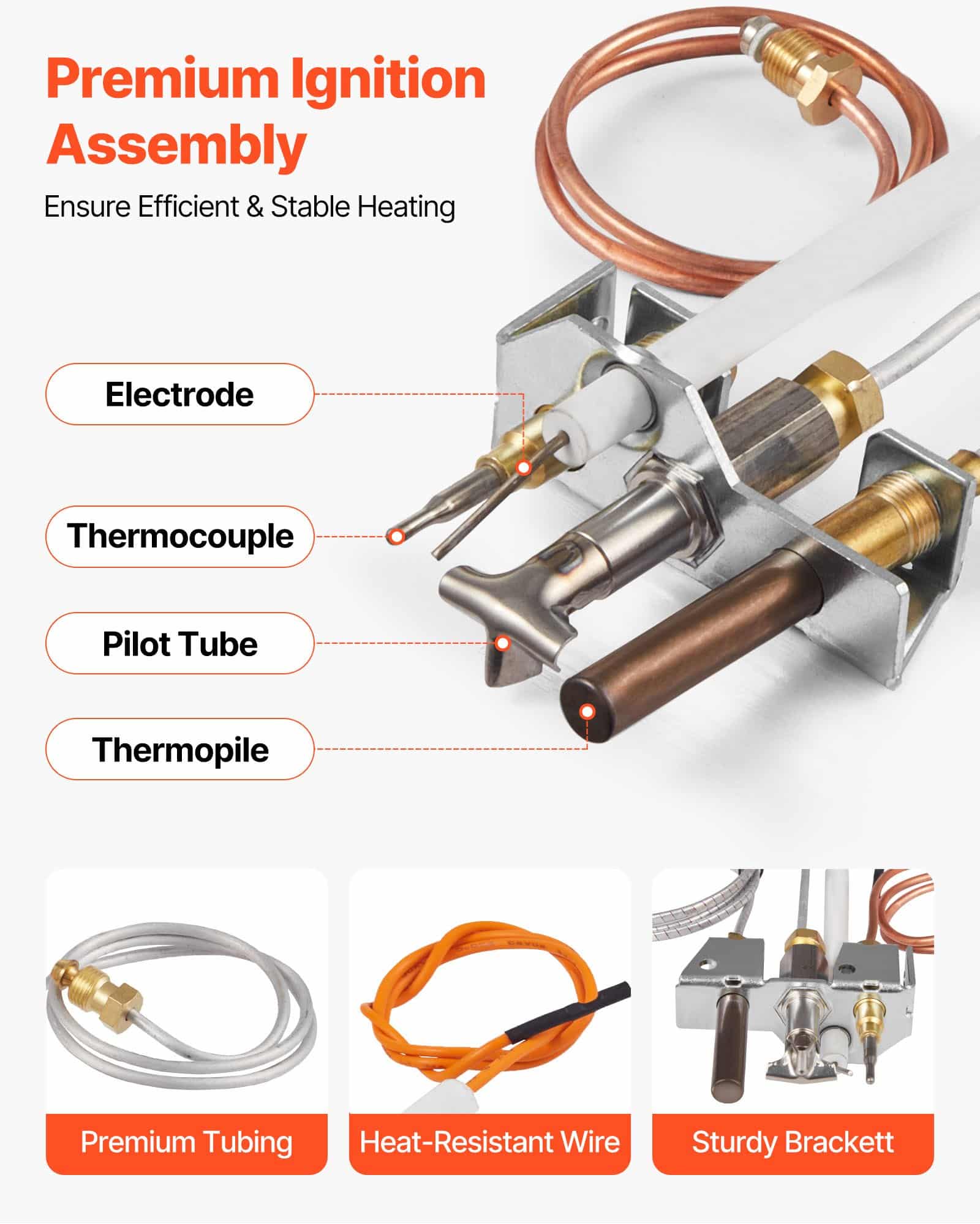 VEVOR Natural Gas Fireplace Pilot Assembly 61cm Tube, Thermocouple