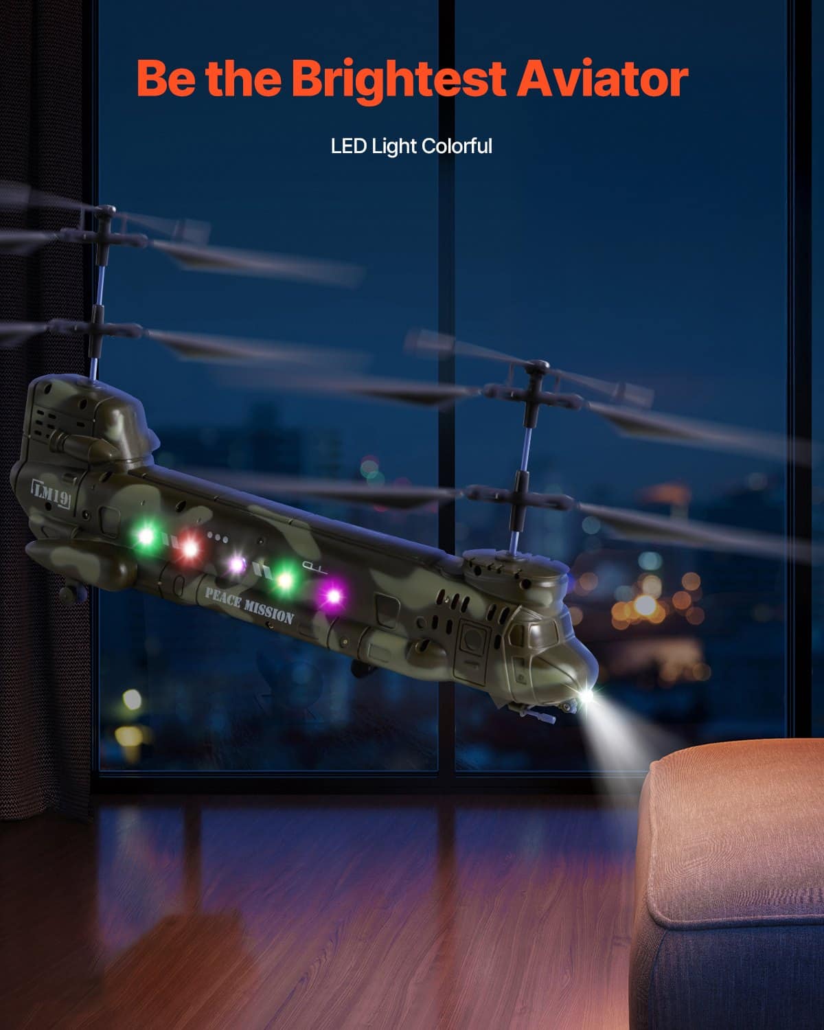 VEVOR RC Military Helicopter Toy, 2.4GHz, 3.5-Channel, LED Lights, 20 Min Flight, One-Key Control, for Kids 8+ — attēls 4