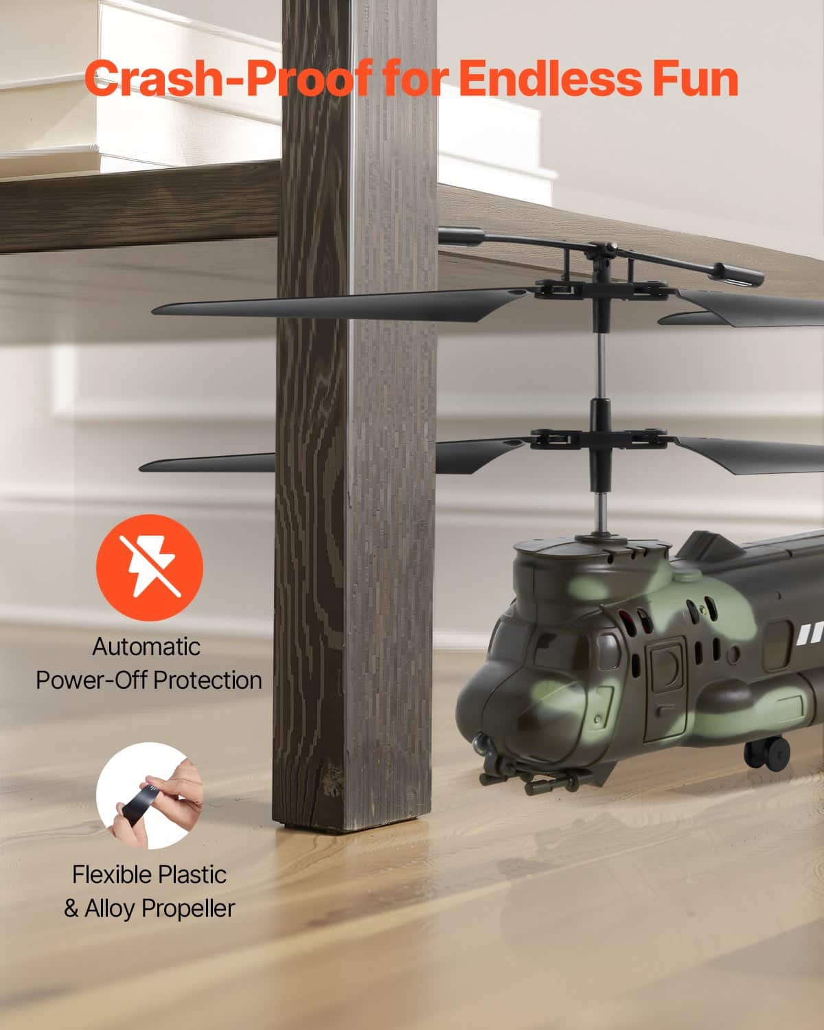 VEVOR RC Military Helicopter Toy, 2.4GHz, 3.5-Channel, LED Lights, 20 Min Flight, One-Key Control, for Kids 8+ — attēls 5