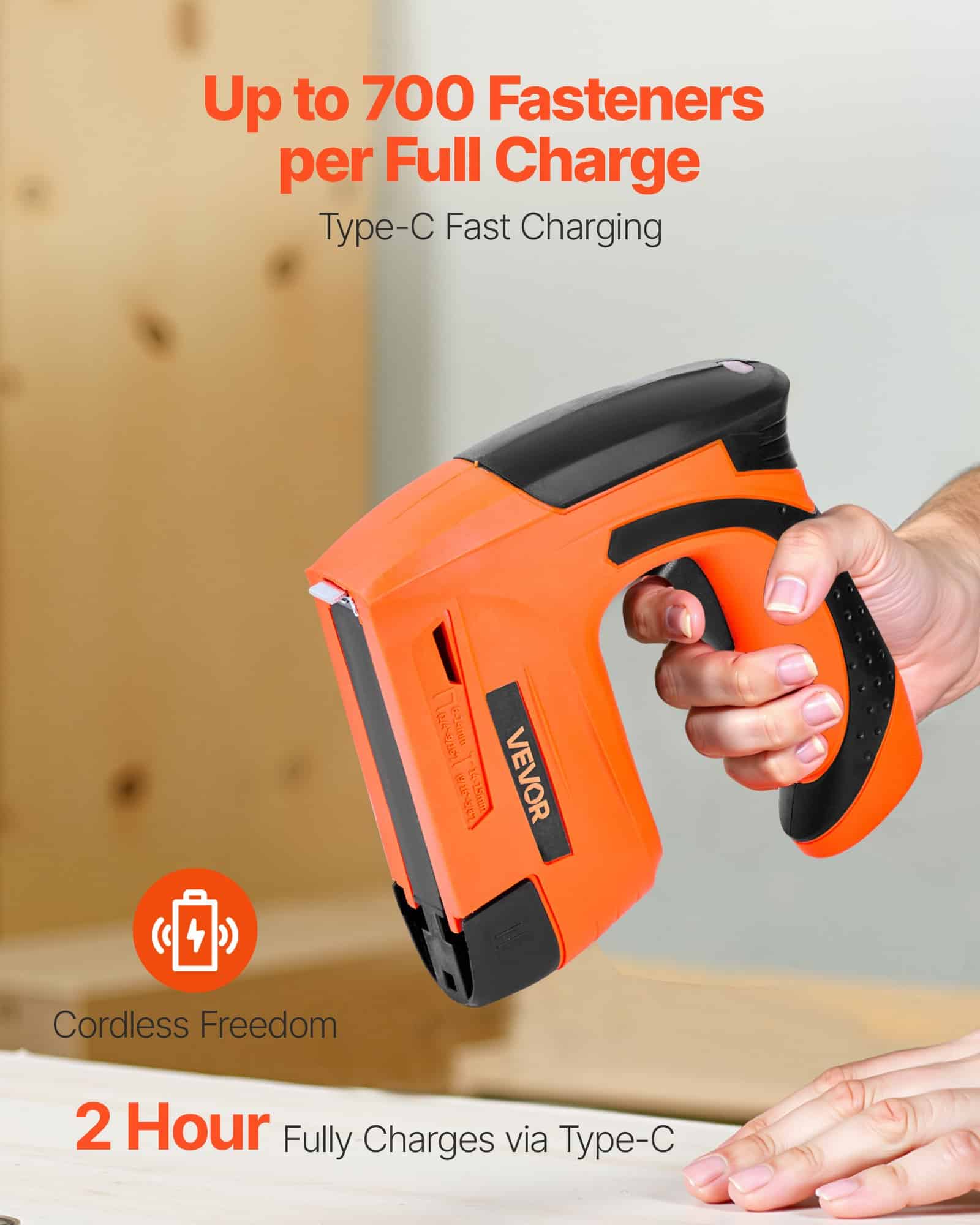 VEVOR Cordless 2-in-1 Brad Nailer & Staple Gun, 18GA, 15mm Nails & 6–14mm Staples, Battery Powered, for Woodworking & DIY - Зображення 4