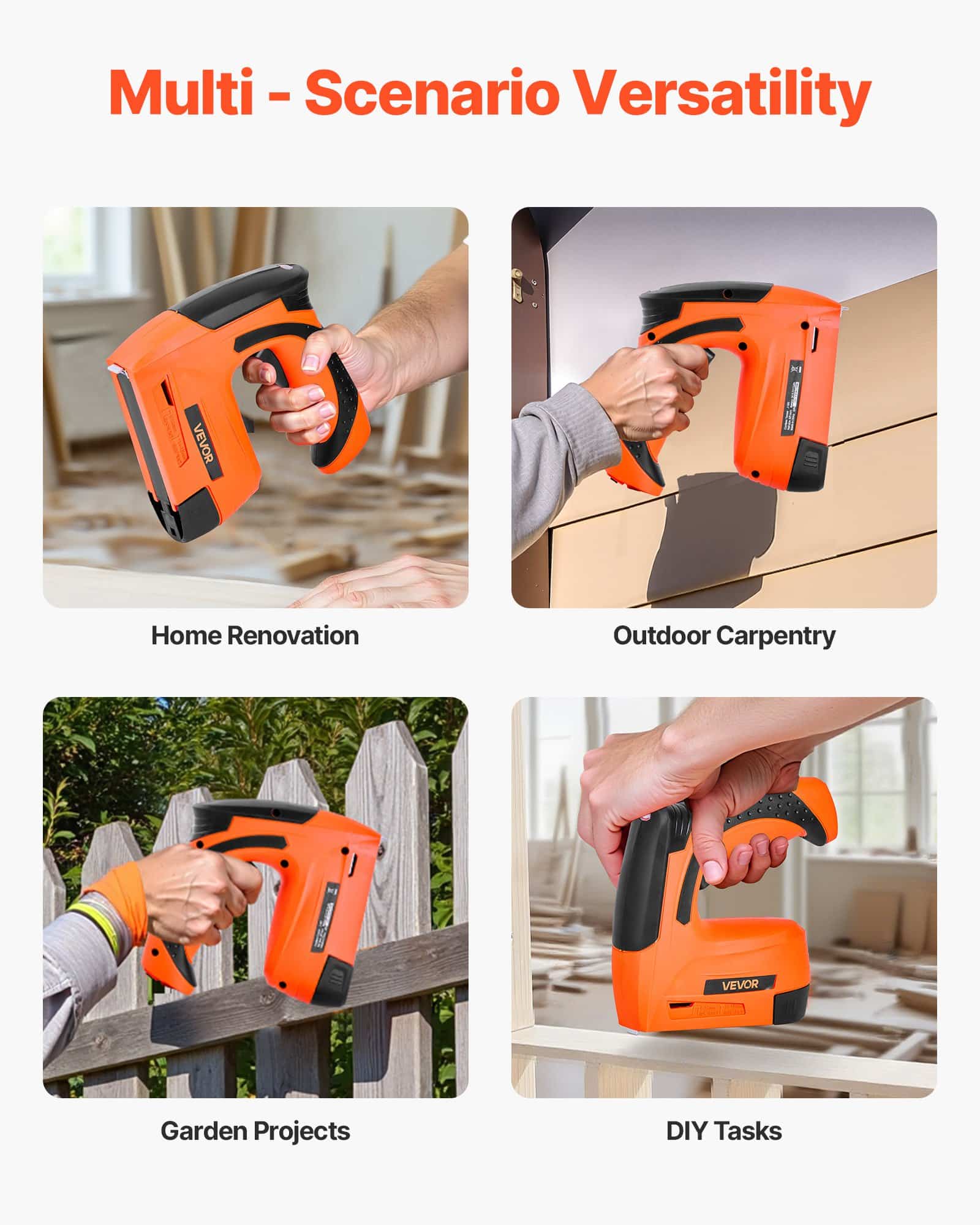VEVOR Cordless 2-in-1 Brad Nailer & Staple Gun, 18GA, 15mm Nails & 6–14mm Staples, Battery Powered, for Woodworking & DIY - Зображення 6