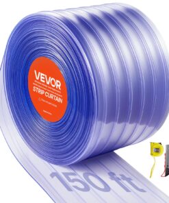 VEVOR Clear Ribbed PVC Strip Curtain Roll, 45.7 m x 30.5 cm, Durable Plastic Door Strips for Freezers, Warehouses, Garages
