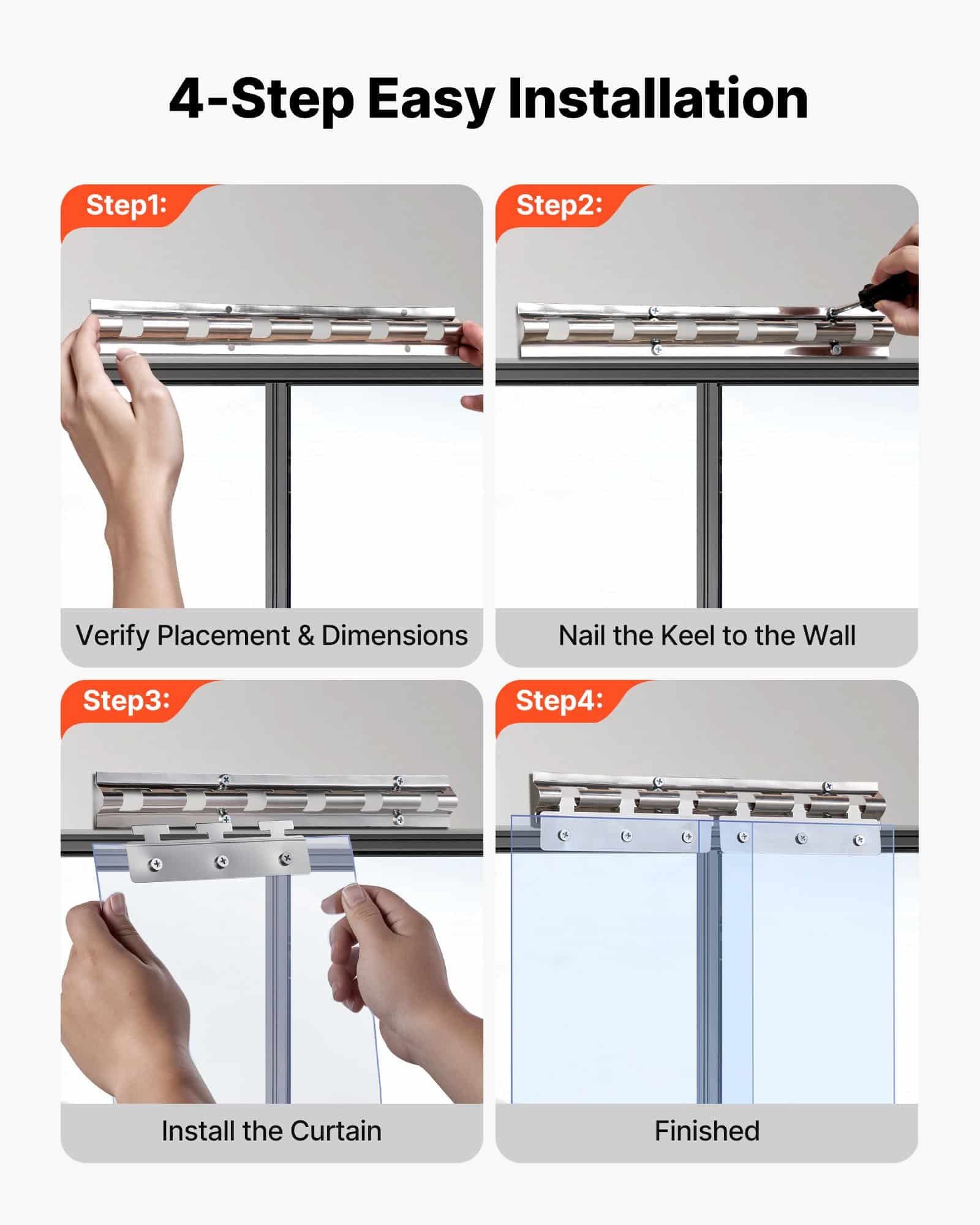VEVOR Clear PVC Strip Curtain 2.1x1.2 m, 2 mm Thick, 8PCS Thermal Insulated Door Strips for Freezer, Garage, Warehouse — attēls 7