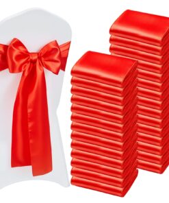 VEVOR 100 Red Satin toolivööd 275x17 cm pulmade, pidude ja ürituste kaunistusvibud banketi- ja kokkupandavate toolide jaoks