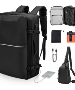 VEVOR 80L vakuuma kompresijas ceļojumu mugursoma ar pumpi, TSA slēdzeni, USB portu, ūdensizturīga, rokas bagāža, melna