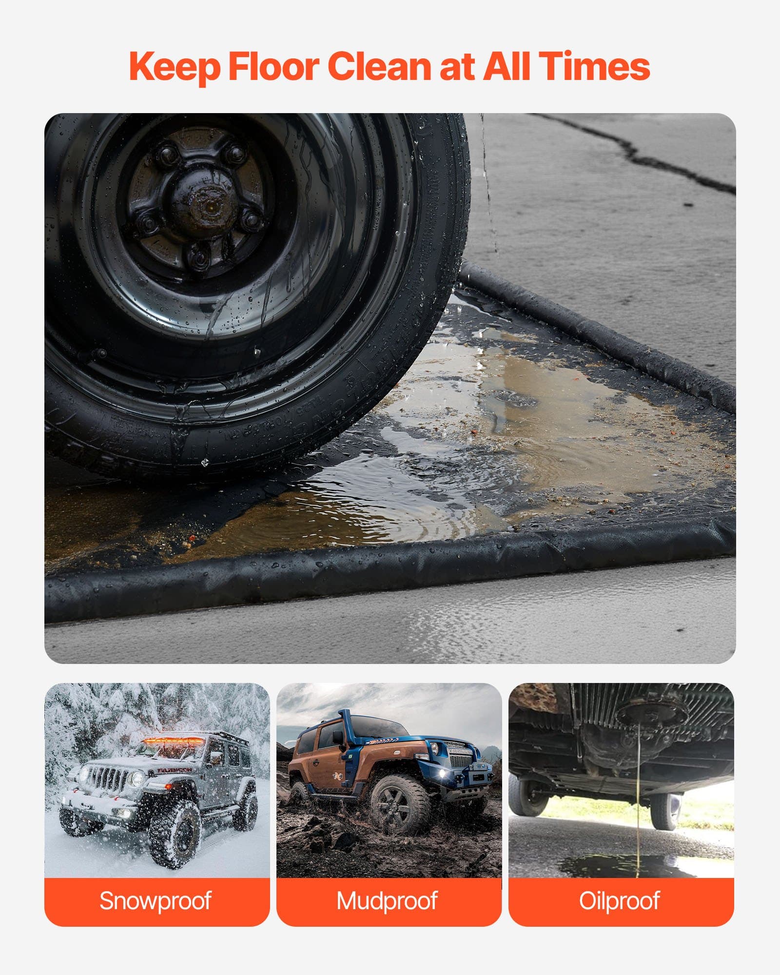 VEVOR 2.6x6.1 m PVC Garage Containment Mat with Squeegee, Waterproof Non-Slip Floor Protector for Cars, SUVs, Trucks, Black - Image 3