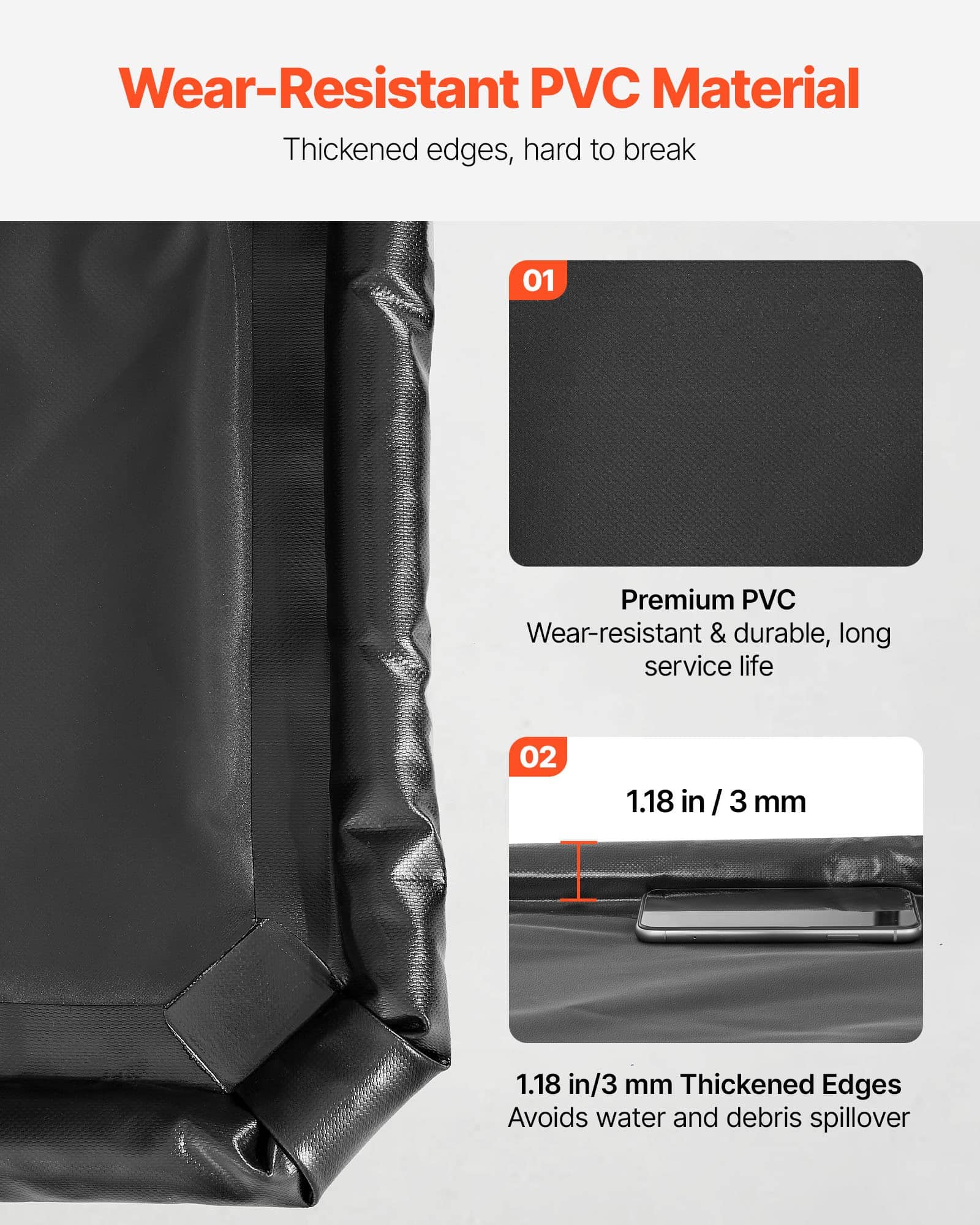 VEVOR 2.6x6.1 m PVC Garage Containment Mat with Squeegee, Waterproof Non-Slip Floor Protector for Cars, SUVs, Trucks, Black - Image 4