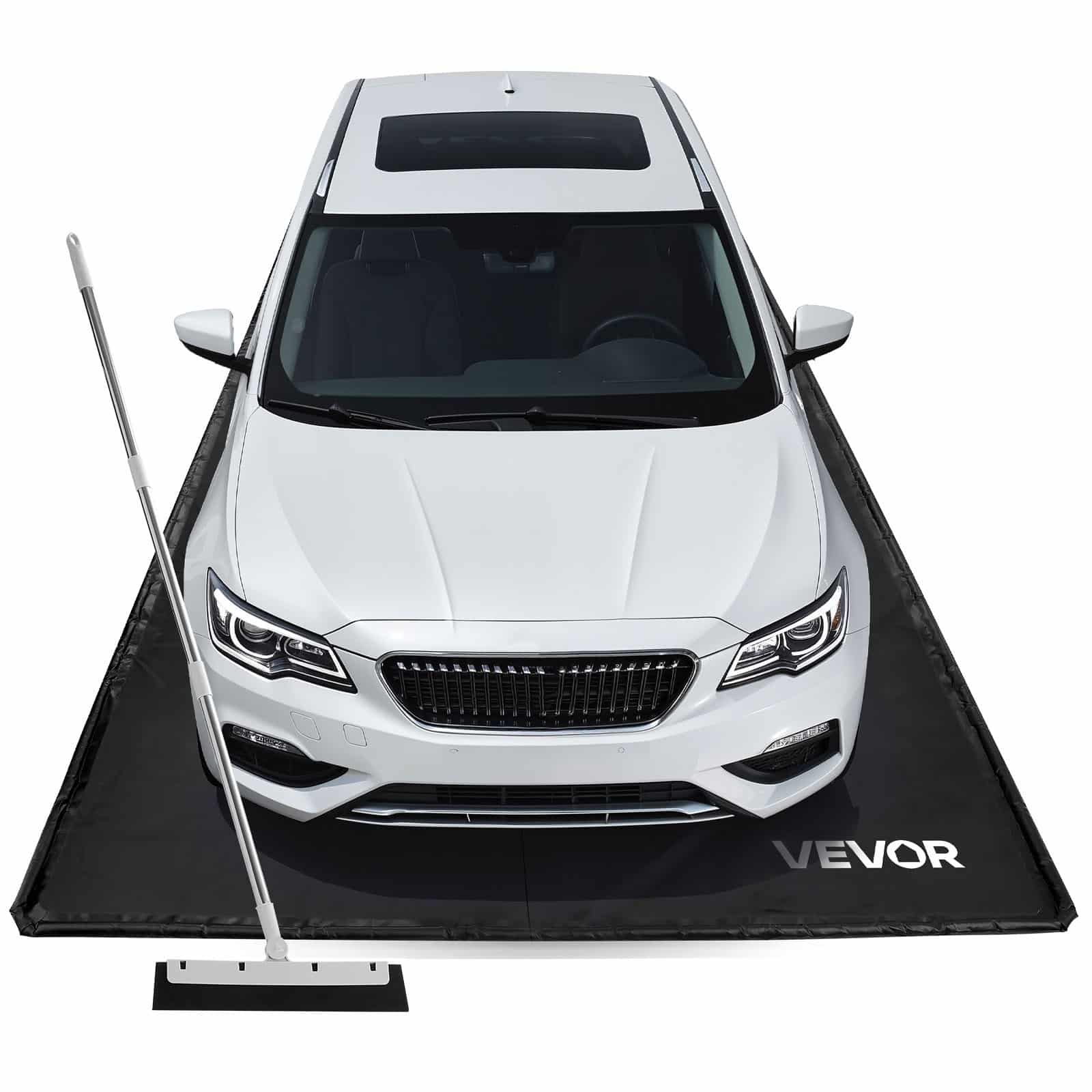 VEVOR 2.6x6.1 m PVC Garage Containment Mat with Squeegee, Waterproof Non-Slip Floor Protector for Cars, SUVs, Trucks, Black