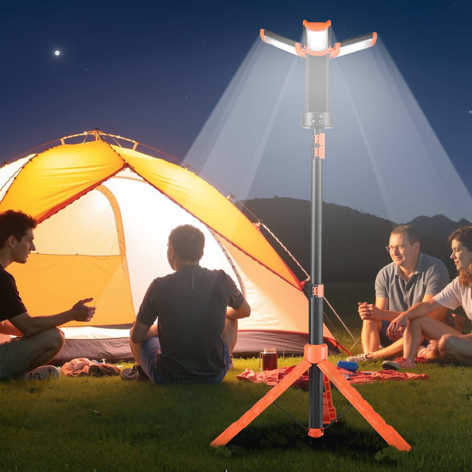 VEVOR 2200lm Rechargeable LED Work Light with Tripod, 10Ah Battery, 3 Adjustable Heads, 3000K-6500K, IP65, Portable Site Lamp - Image 8