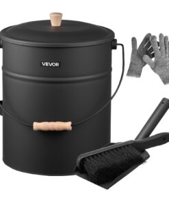 VEVOR 15L металевий набір відра з попелу з кришкою, лопатою, мітлою, рукавичками, а також комплект для чищення камінів і плит для внутрішнього/зовнішнього використання