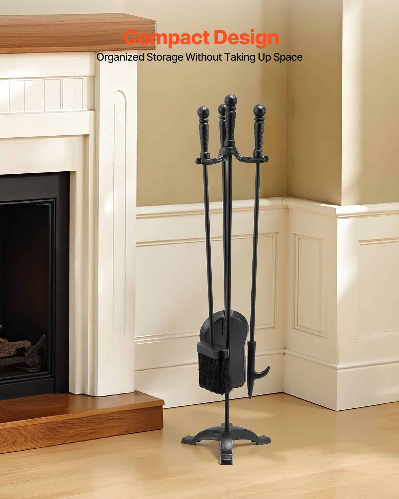 VEVOR 4-Piece Wrought Iron Fireplace Tool Set with Stand – Poker, Shovel, Brush – Indoor/Outdoor Fire Pit Accessories, 75 cm, Black - Pilt 5