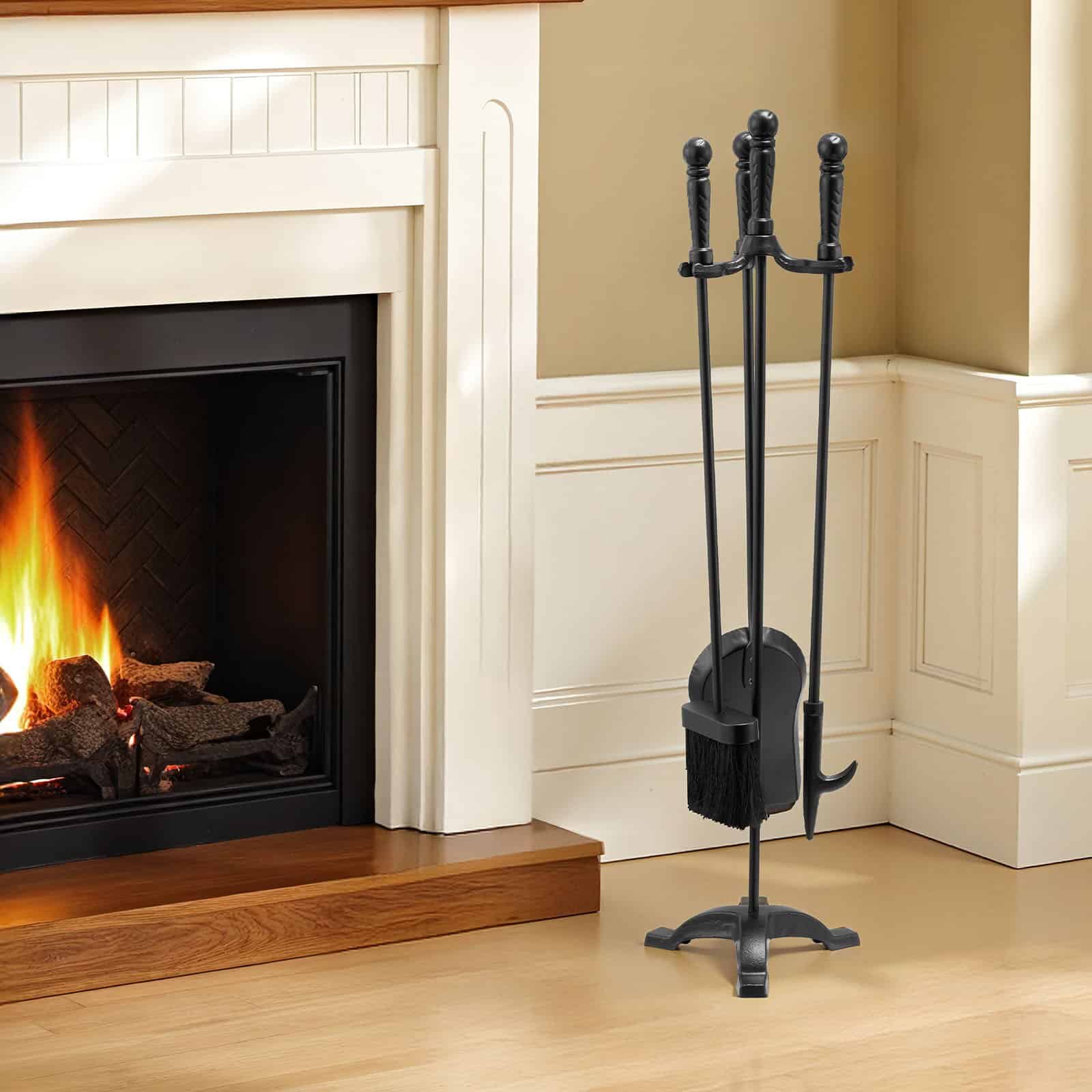 VEVOR 4-Piece Wrought Iron Fireplace Tool Set with Stand – Poker, Shovel, Brush – Indoor/Outdoor Fire Pit Accessories, 75 cm, Black - Pilt 8