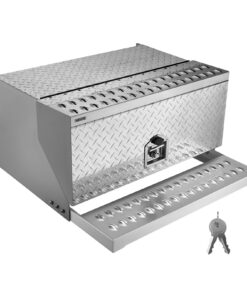 VEVOR puskravas alumīnija pakāpienu instrumentu kaste 760x750x400mm, ūdensnecaurlaidīga uzglabāšana ar slēdzeni, pretslīdēšanas solis kravas automašīnām un celtņiem