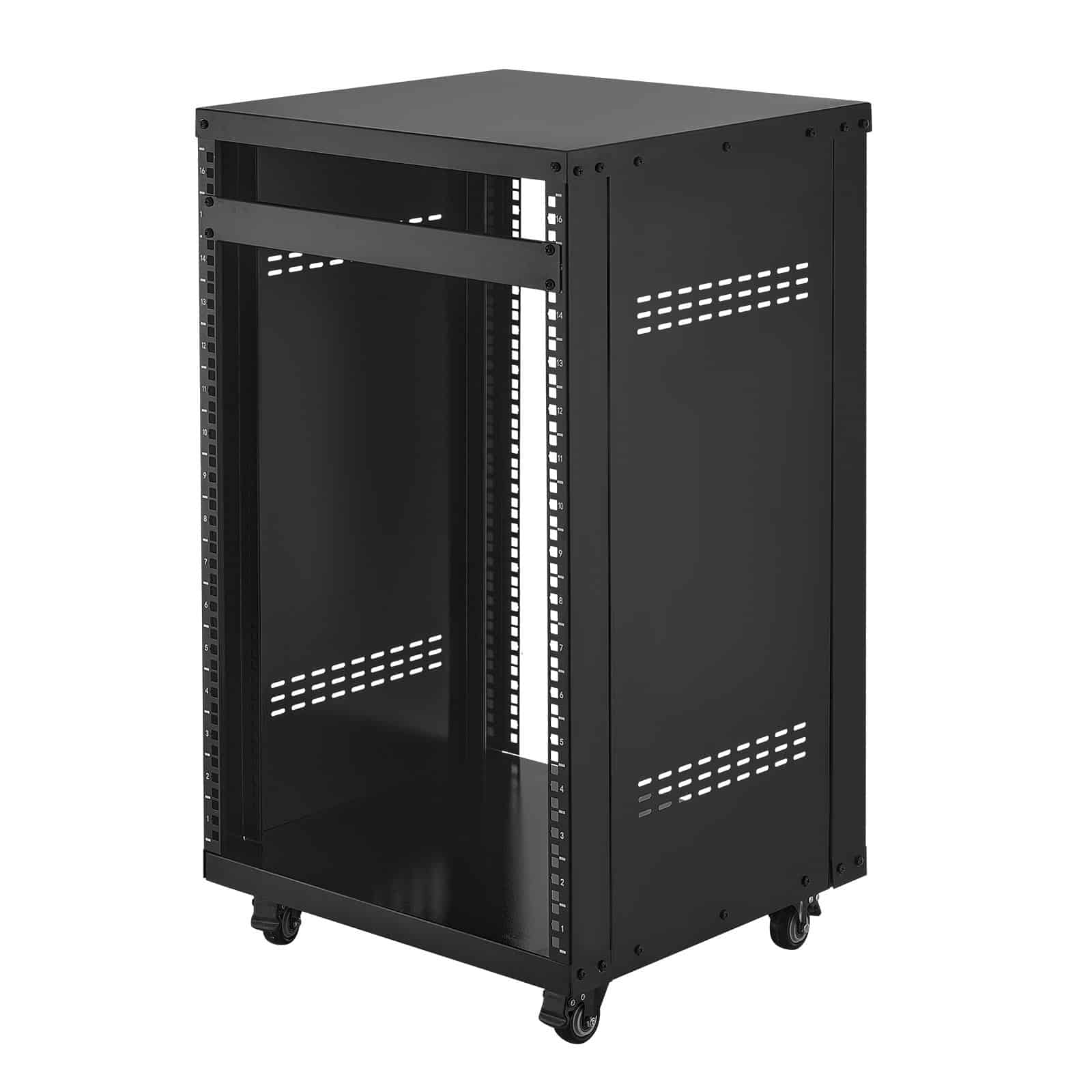 VEVOR 16U AV Rack, 90.7 kg Load Capacity, Steel Open Frame Server Cabinet with Lockable Wheels for Studio & IT Equipment - Image 11