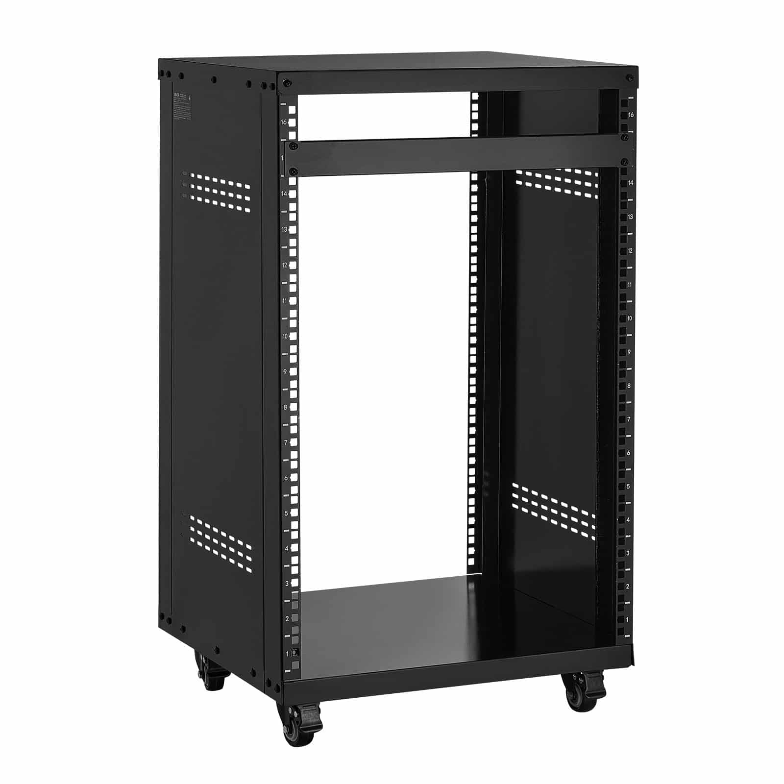 VEVOR 16U AV Rack, 90.7 kg Load Capacity, Steel Open Frame Server Cabinet with Lockable Wheels for Studio & IT Equipment - Image 12