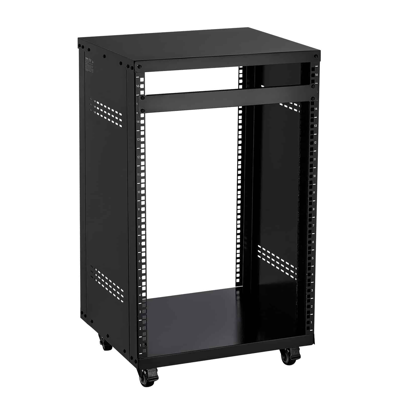 VEVOR 16U AV Rack, 90.7 kg Load Capacity, Steel Open Frame Server Cabinet with Lockable Wheels for Studio & IT Equipment - Image 9