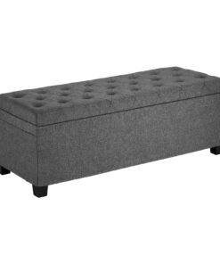 Серая льняная скамья VEVOR Османская скамья с боковыми карманами, откидной верхней частью груди и металлической рамой, грузом 299 кг, для спальни или гостиной
