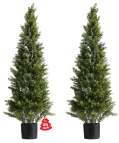 VEVOR 2-Pack 121.9cm штучний топіар кедрові дерева, реалістичні штучні рослини для внутрішнього та зовнішнього декору, стійкі до погодних умов, легке налаштування