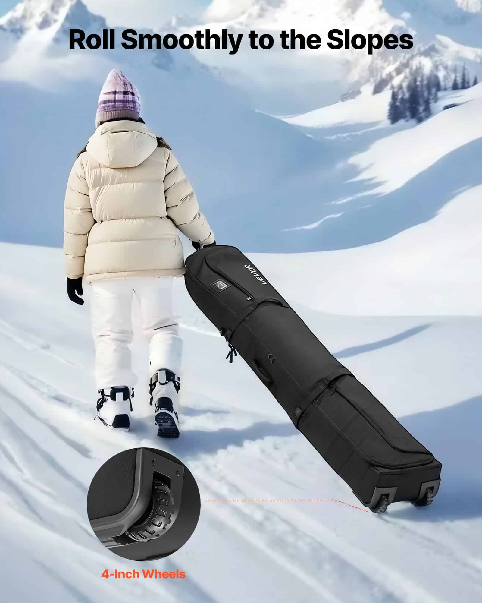 VEVOR Ski & Snowboard Roller Bag 175 cm, Waterproof Padded Travel Bag with Wheels & Straps for Air Travel, Black - Зображення 3