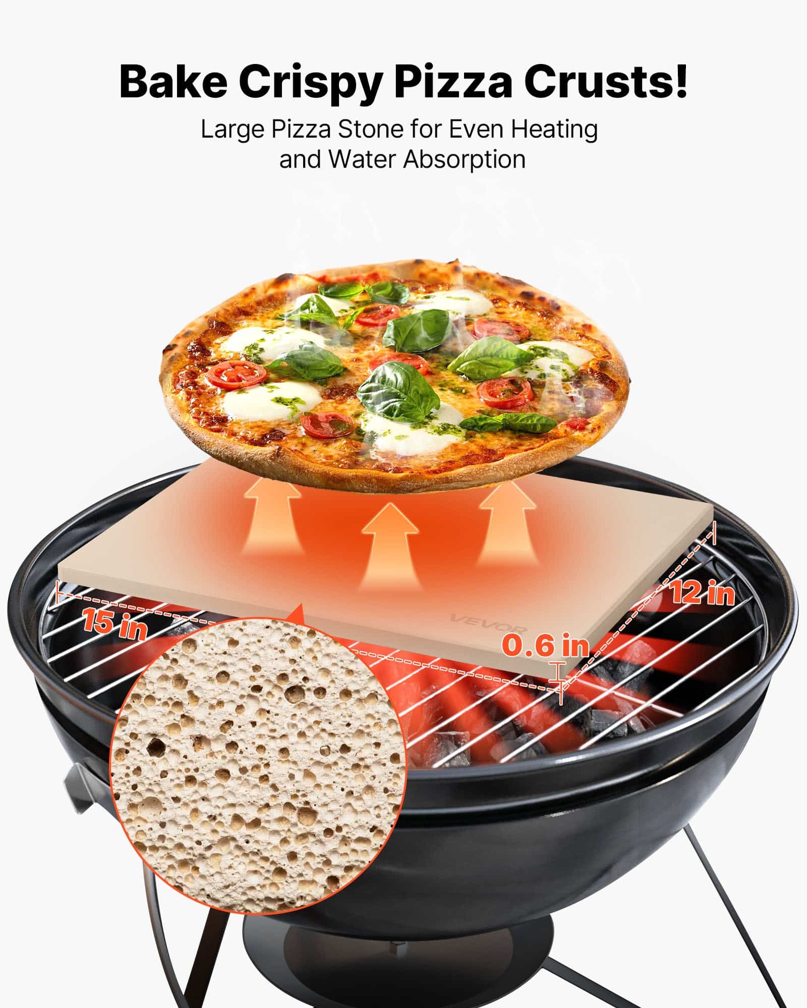 VEVOR 38x30 cm Cordierite Pizza Stone with Scraper, 15 mm Thick Heat-Resistant Rectangular Baking Stone for Oven & Grill — изображение 2