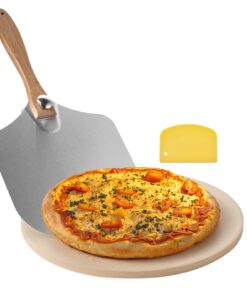 VEVOR 381 mm Round Cordierite Pizza Stone with Aluminum Peel, 17 mm Thick Heat-Resistant Baking Stone for Oven & BBQ