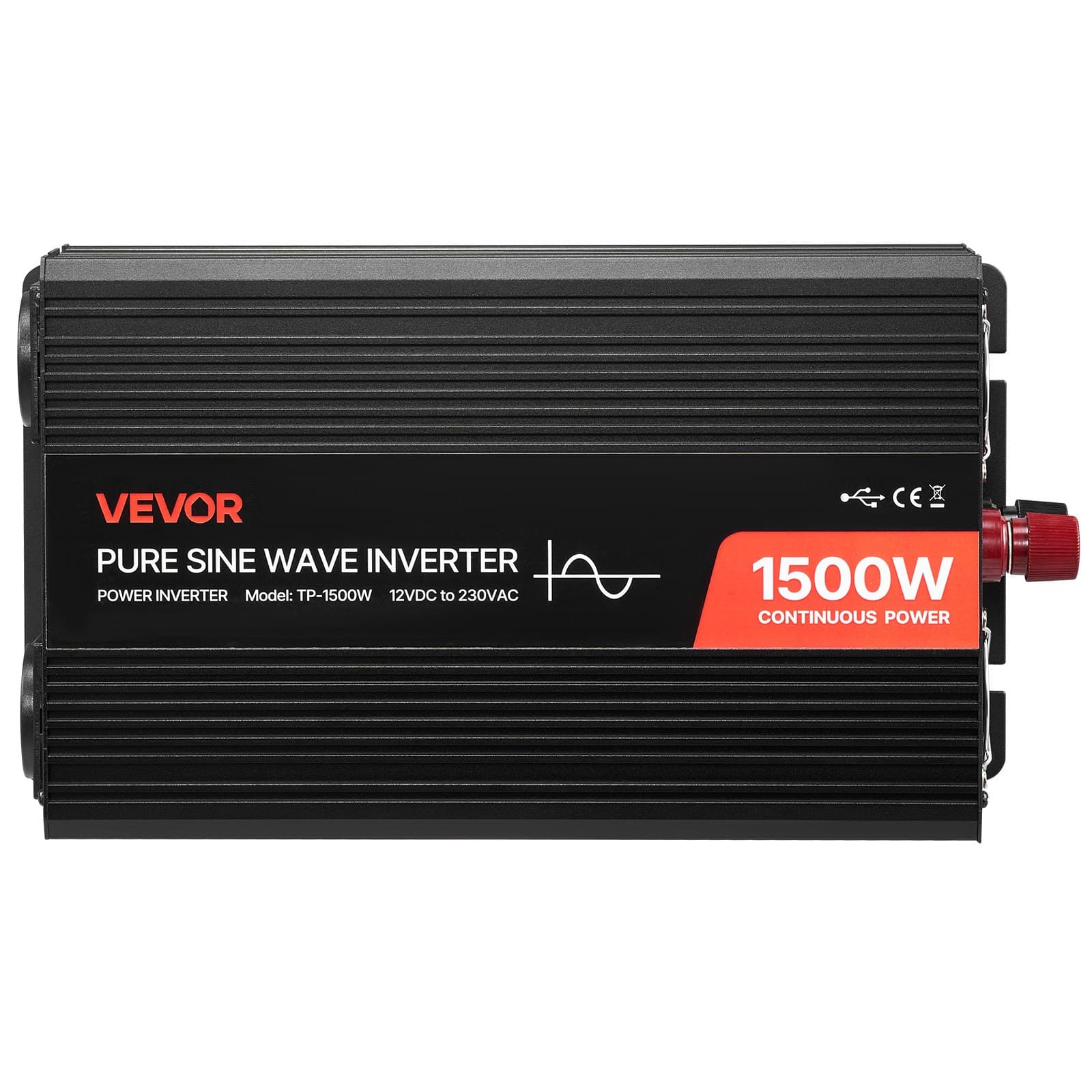 VEVOR 1500W Pure Sine Wave Power Inverter 12V to 230V with Remote, USB/Type-C, 2 AC Outlets – for RV, Truck, Camping - Pilt 12