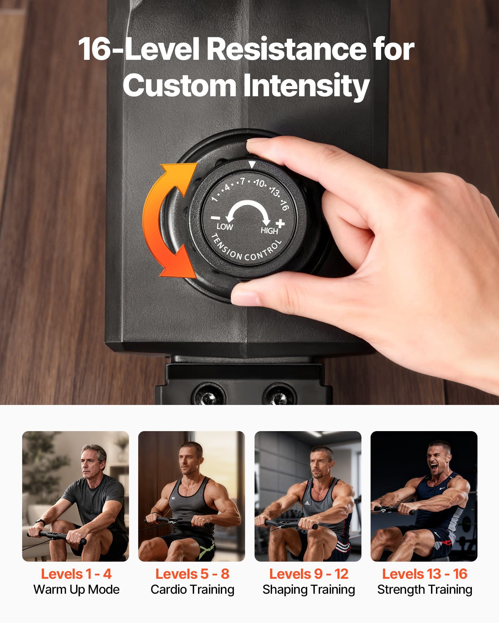 VEVOR Magnetic Rowing Machine with 16-Level Adjustable Resistance, Foldable, Bluetooth & LCD, 158kg Capacity, Quiet Home Rower - Image 4